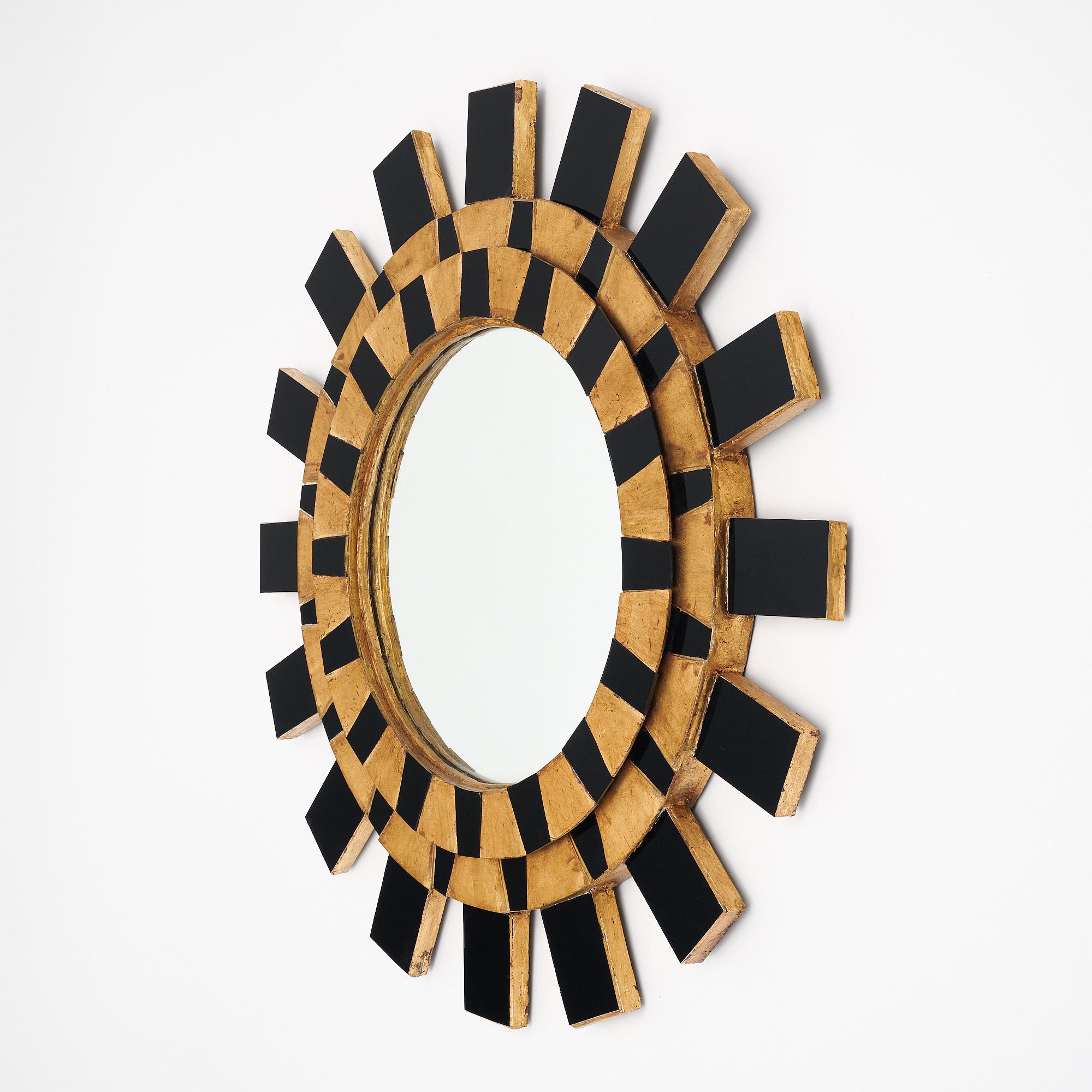 Miroir Sunburst espagnol noir et or en vente 2