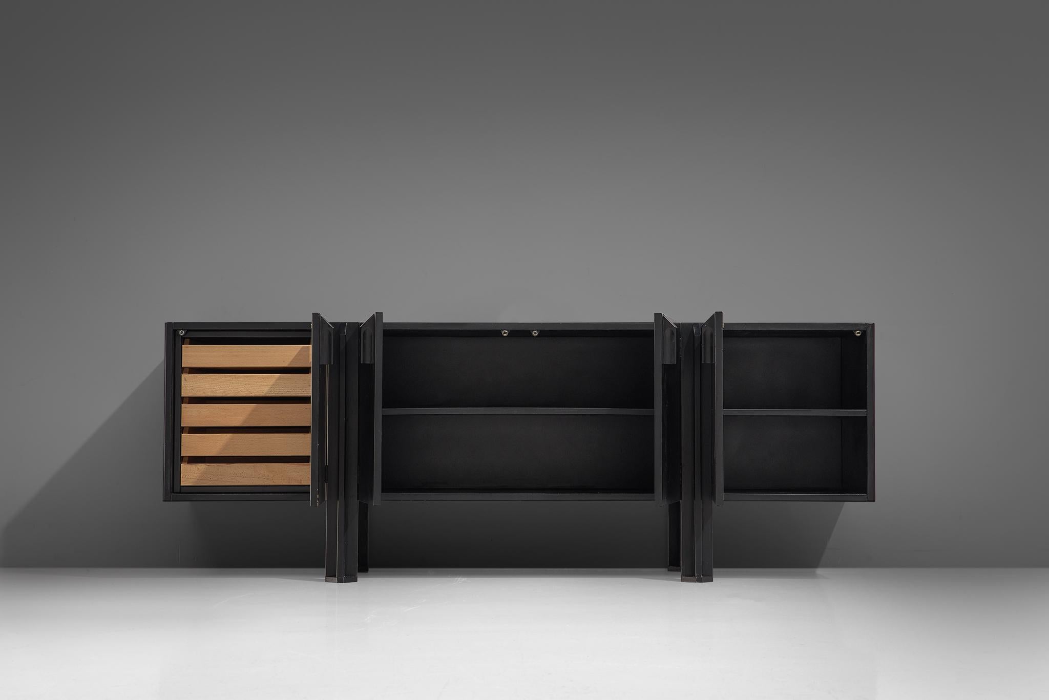 Lacquered Spanish Black Satinated Sideboard by José Martínez-Medina