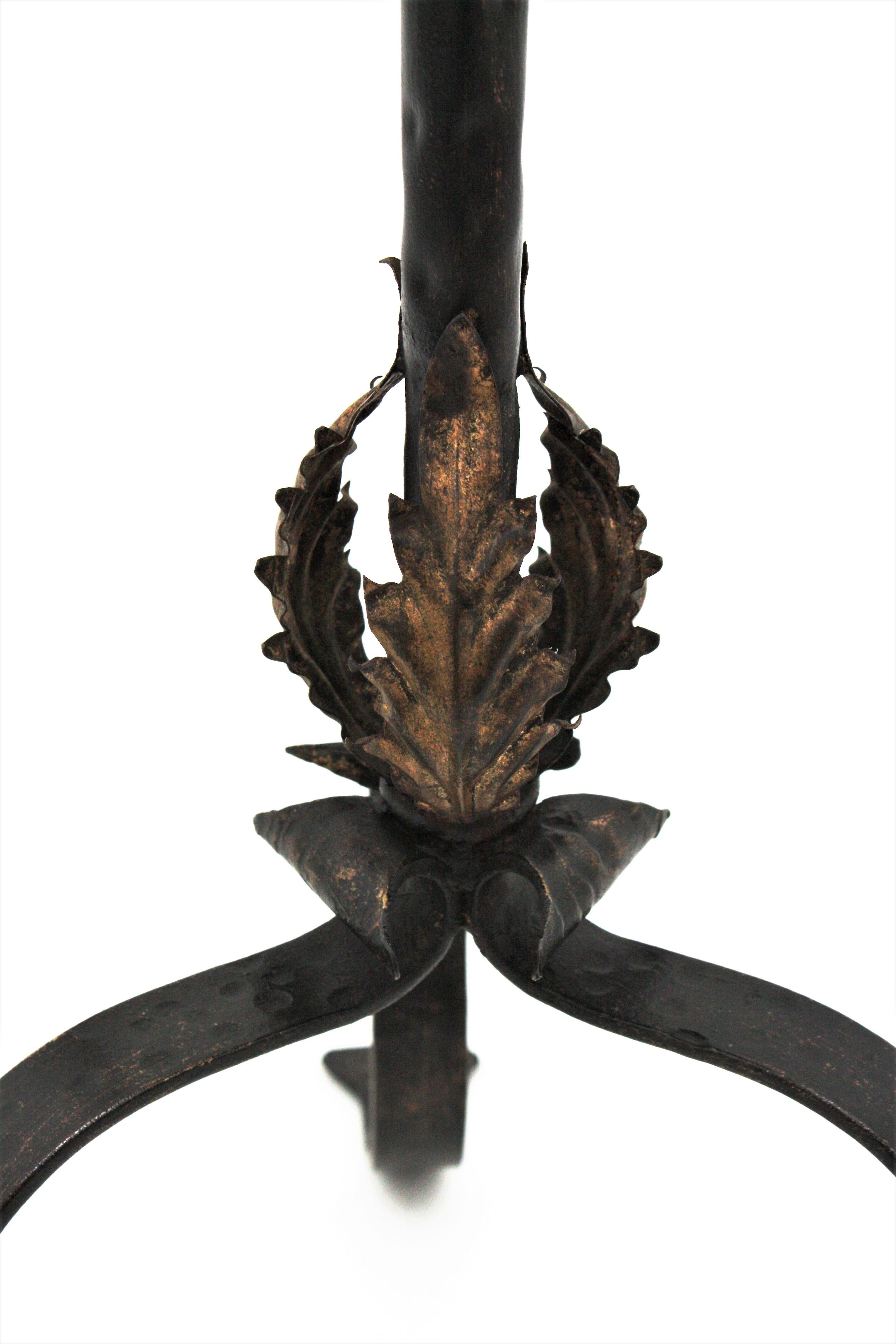 Spanish Black Wrought Iron Gueridon Drinks Table with Gilded Foliate Details 5