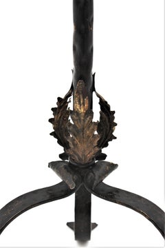 Spanish Black Wrought Iron Gueridon Drinks Table with Gilded Foliate Details