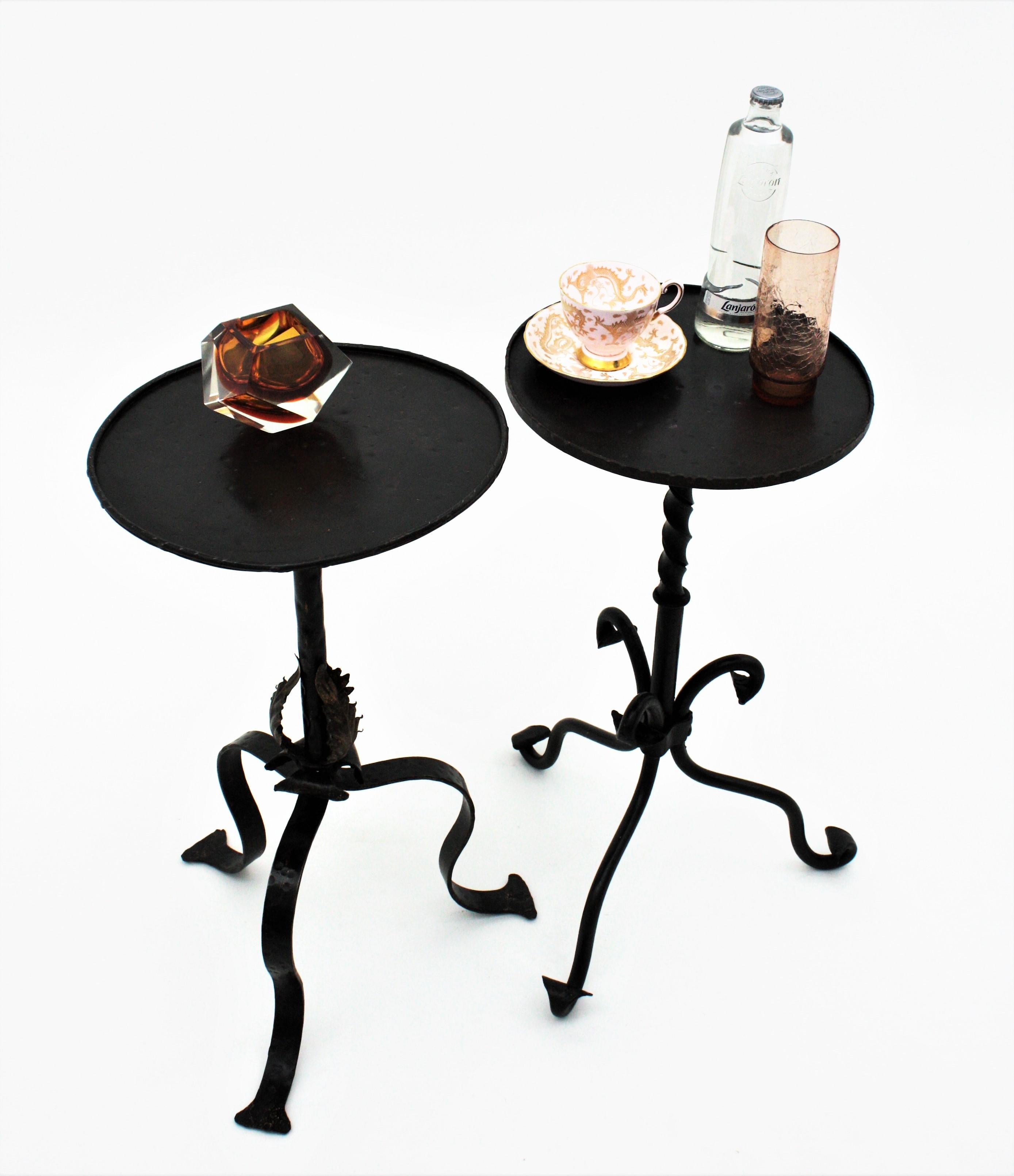 Spanish Black Wrought Iron Gueridon Drinks Table with Gilded Foliate Details 1