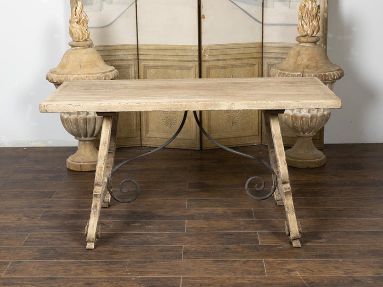 Yre Rable Spanish Bleached Oak Fratino Table with Carved Baroque Style Lyre ...