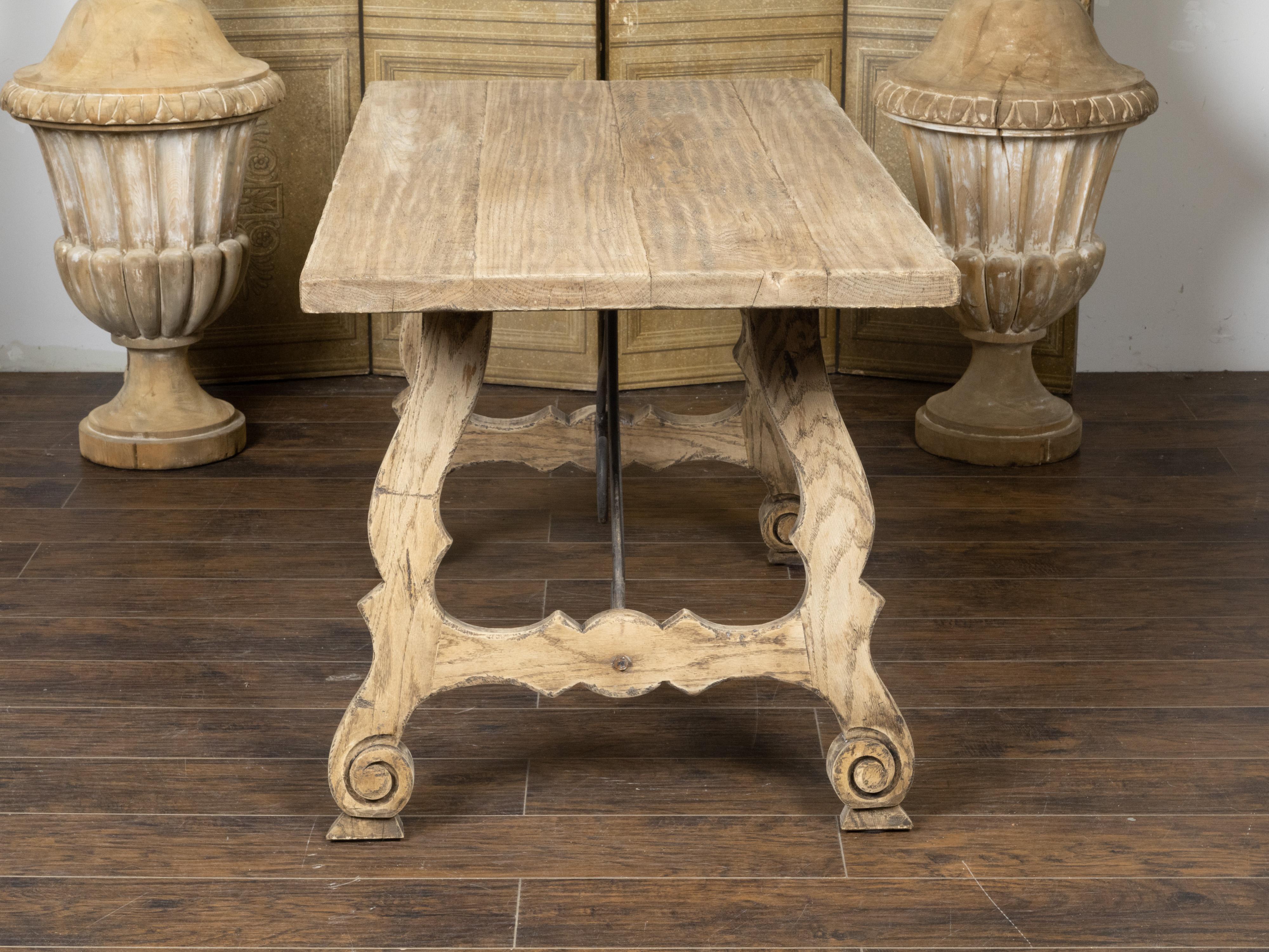 Spanish Bleached Oak Fratino Table with Carved Baroque Style Lyre Shaped Base 1