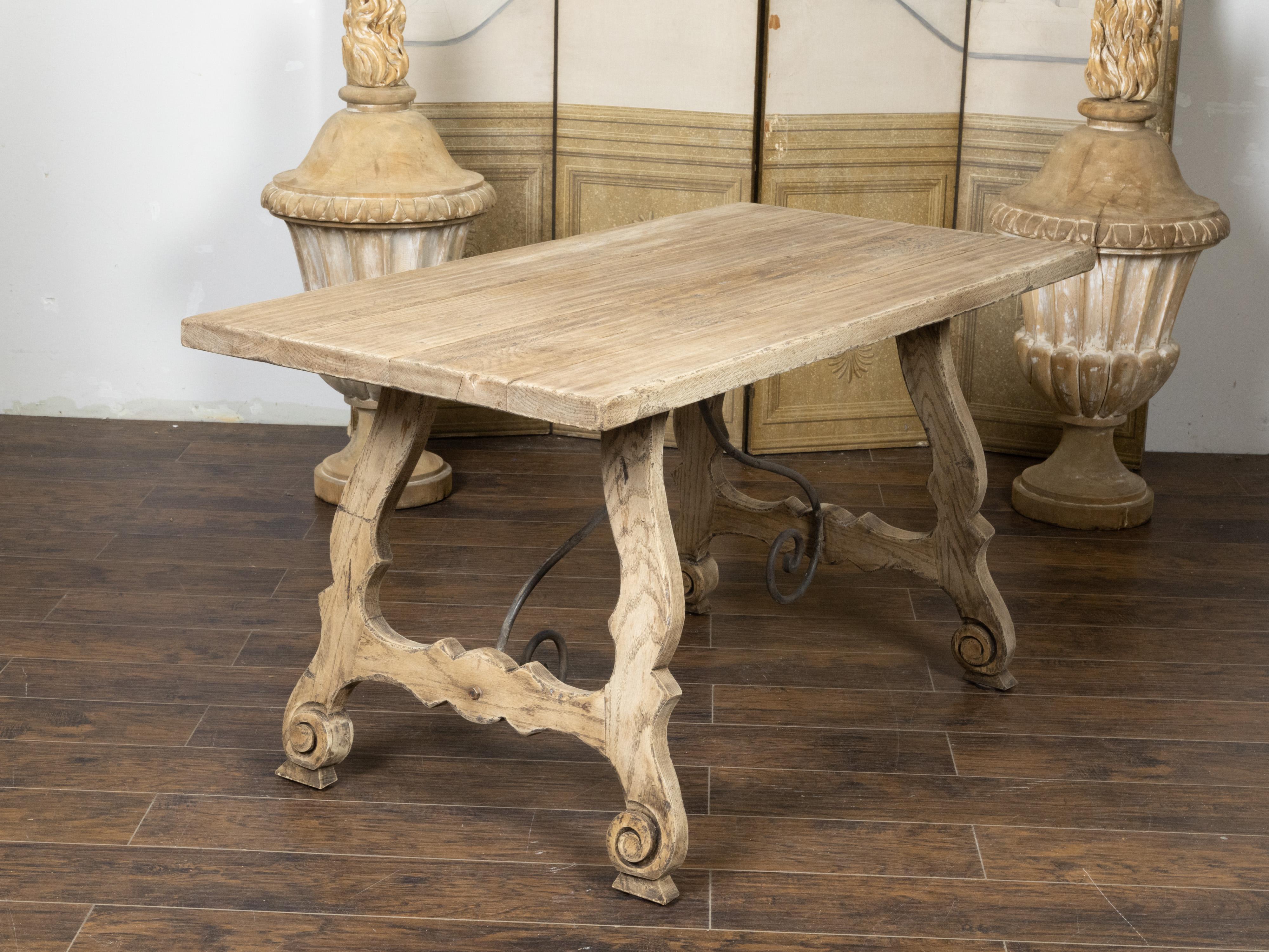Spanish Bleached Oak Fratino Table with Carved Baroque Style Lyre Shaped Base 2