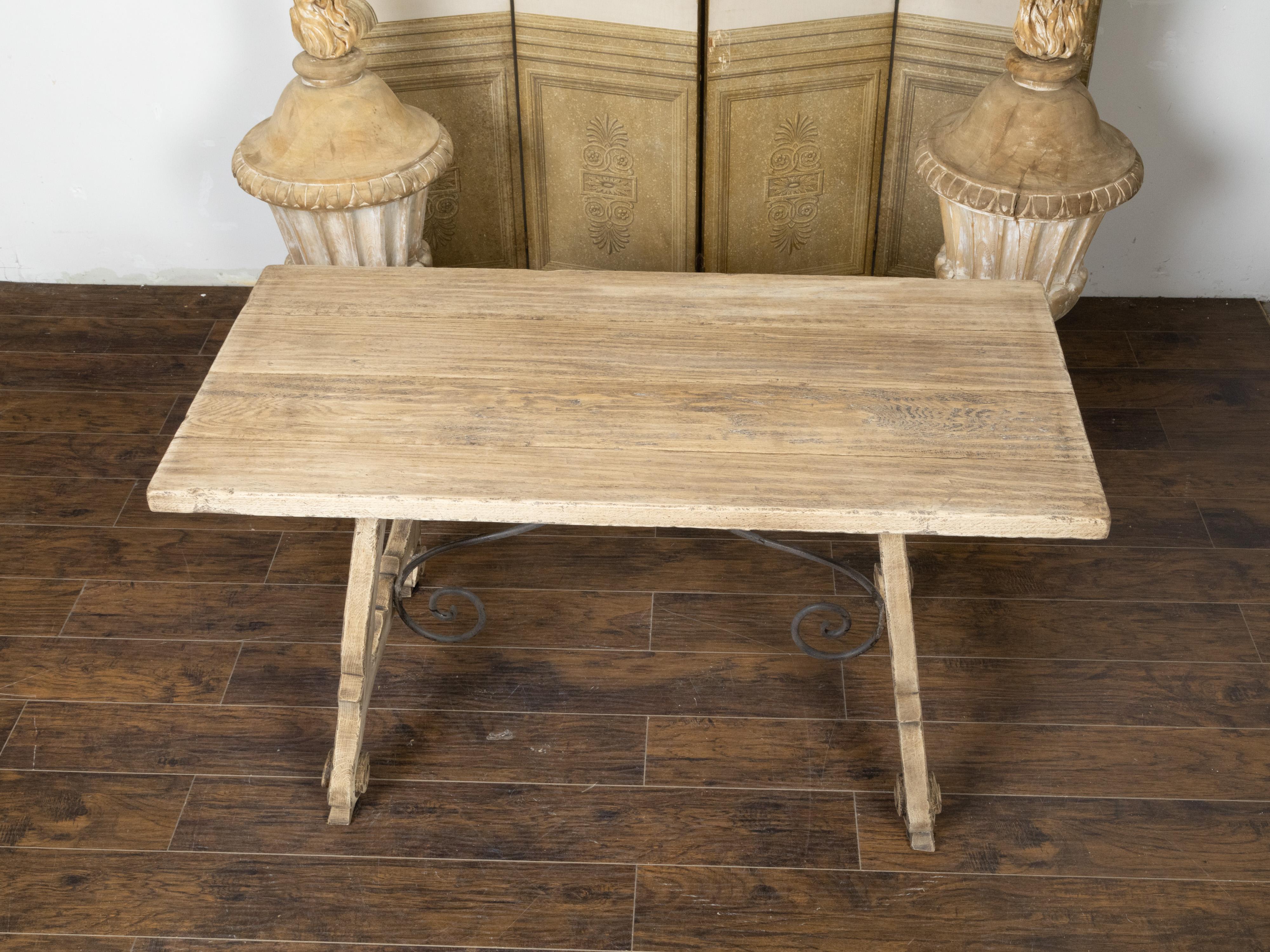 Spanish Bleached Oak Fratino Table with Carved Baroque Style Lyre Shaped Base 3