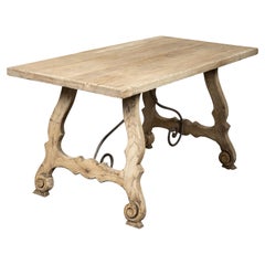Spanish Bleached Oak Fratino Table with Carved Baroque Style Lyre Shaped Base