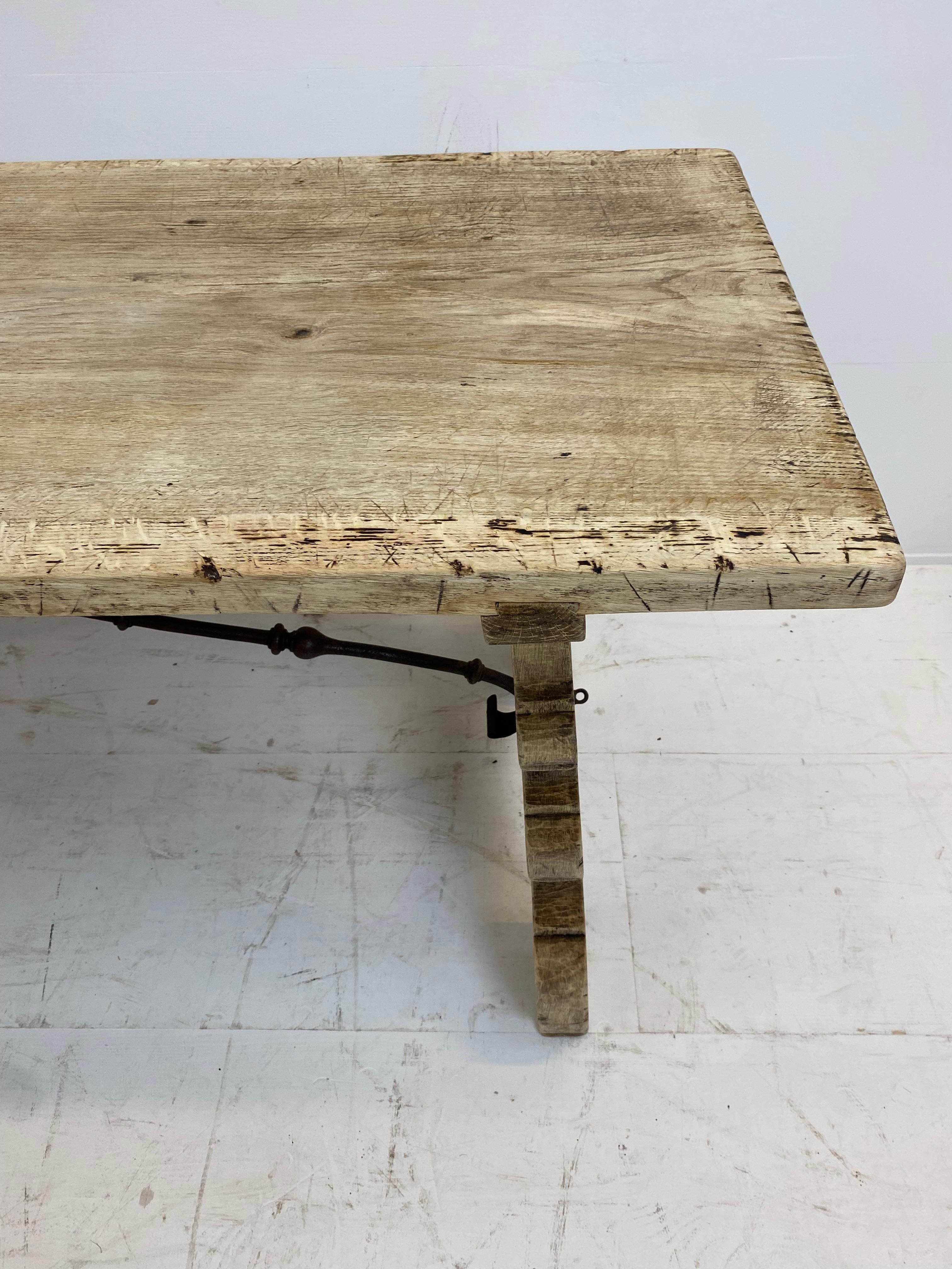 Bleached Small Antique table in bleached walnut with iron details, Spain, 1820s. 