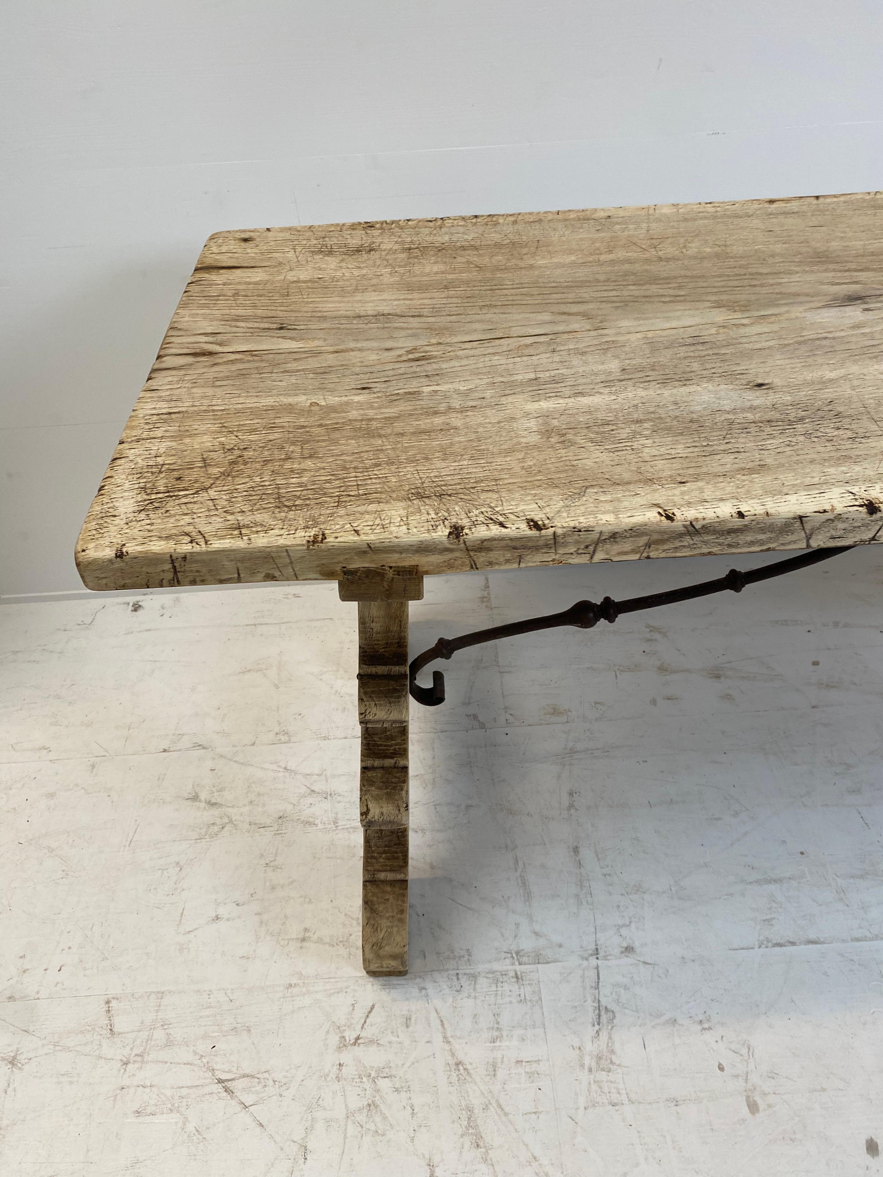 18th Century Small Antique table in bleached walnut with iron details, Spain, 1820s. 