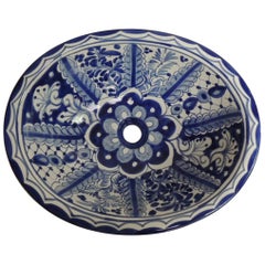 Spanish Blue and White Oval Hand-Painted Sink