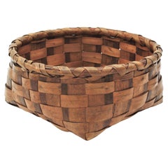 Used Spanish Braided Wood Large Rustic Basket, 1940s