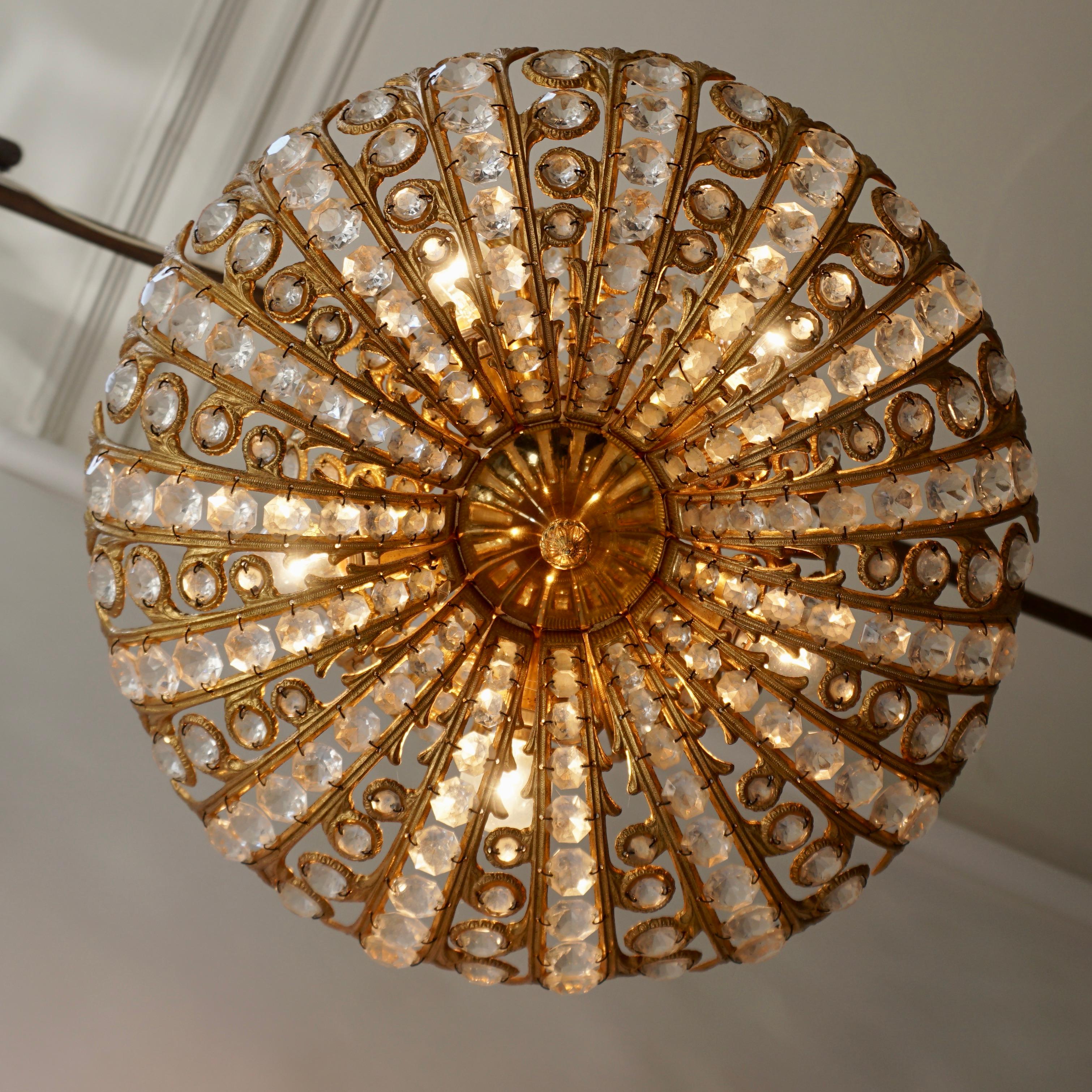 Spanish Brass and Crystal Chandelier by Ernest Palm for Palwa, 1970s For Sale 3