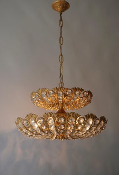 Spanish Brass and Crystal Chandelier by Ernest Palm for Palwa, 1970s
