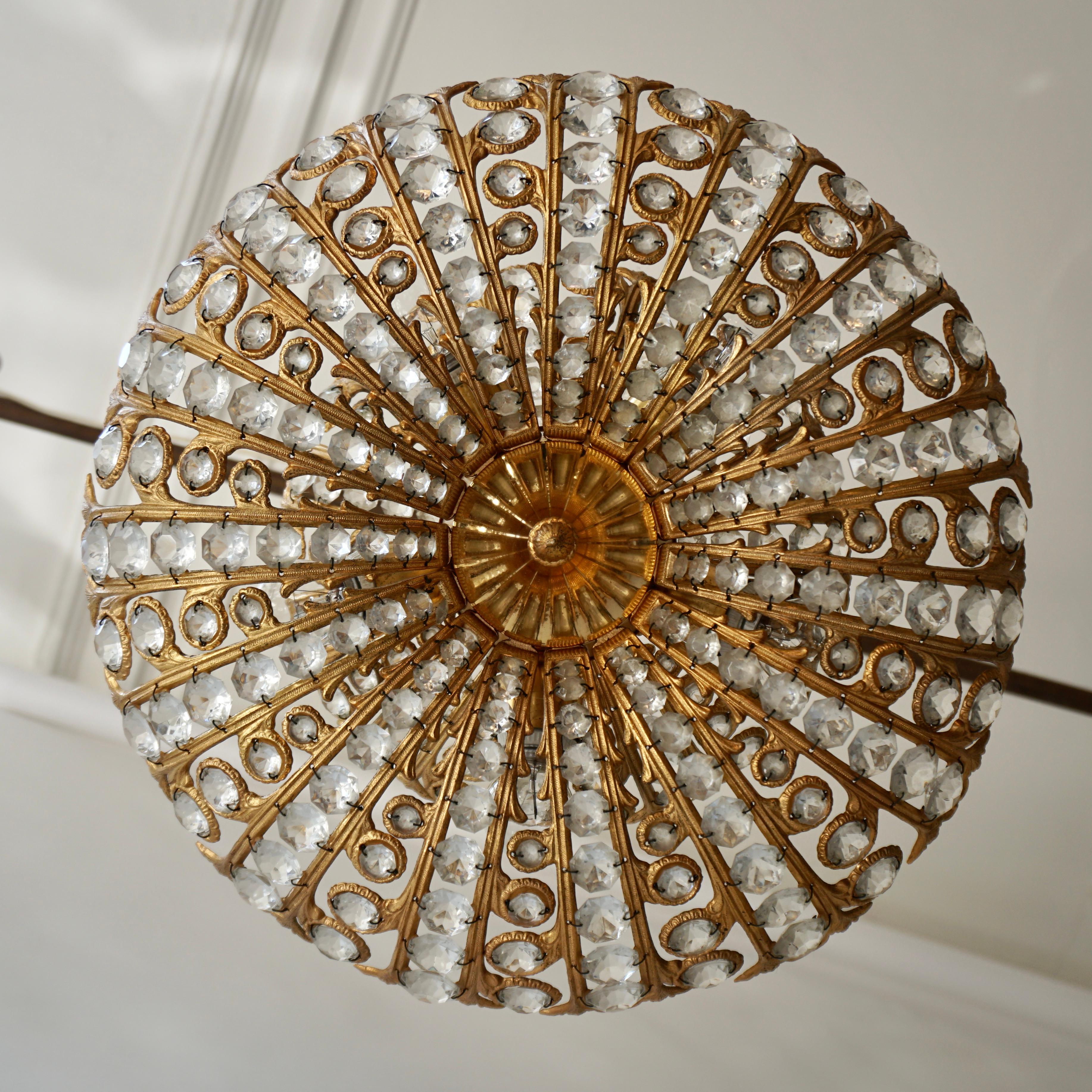 Spanish Brass and Crystal Chandelier by Ernest Palm for Palwa, 1970s For Sale 2