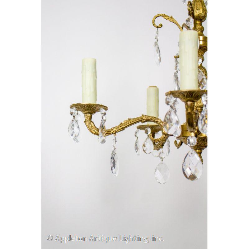 Hollywood Regency Spanish Brass and Crystal Chandelier For Sale