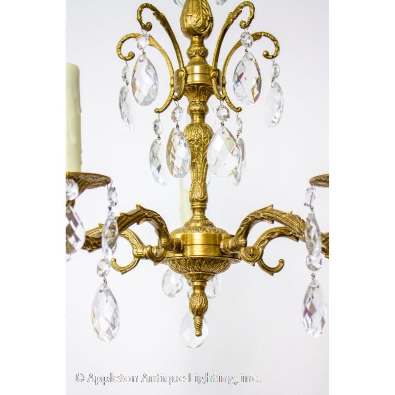 Spanish Brass and Crystal Chandelier In Excellent Condition For Sale In Canton, MA