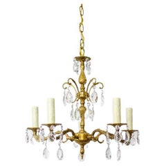 Retro Spanish Brass and Crystal Chandelier