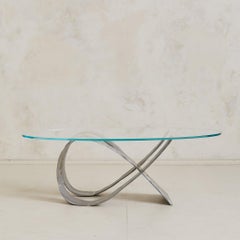 Spanish Brass Coffee Table with Oval Glass Top Attributed to David Marshall