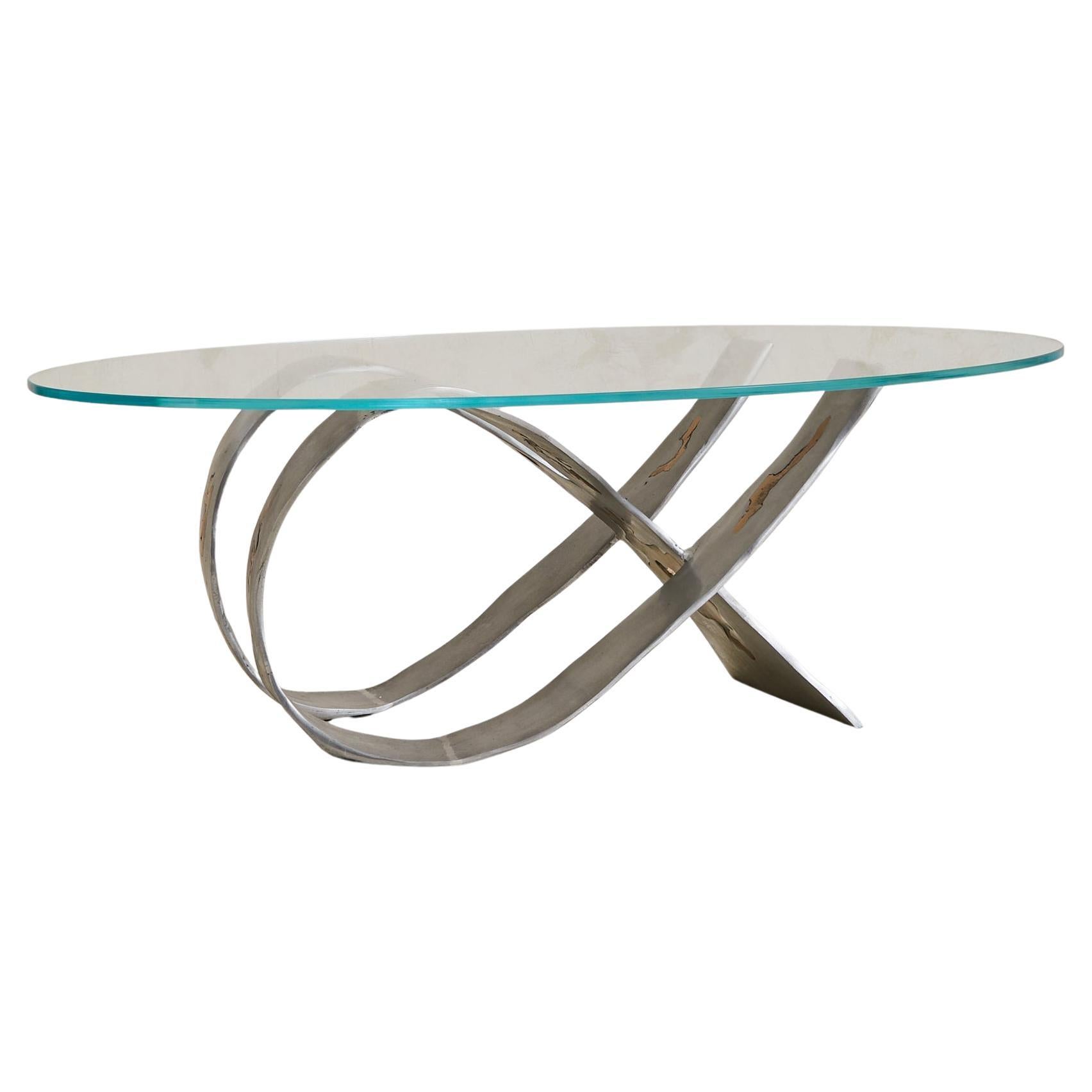 Spanish Brass Coffee Table with Oval Glass Top Attributed to David Marshall en venta