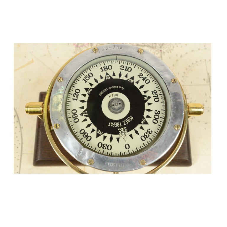 Spanish Brass Compass on Wooden Board, 1940s at 1stDibs