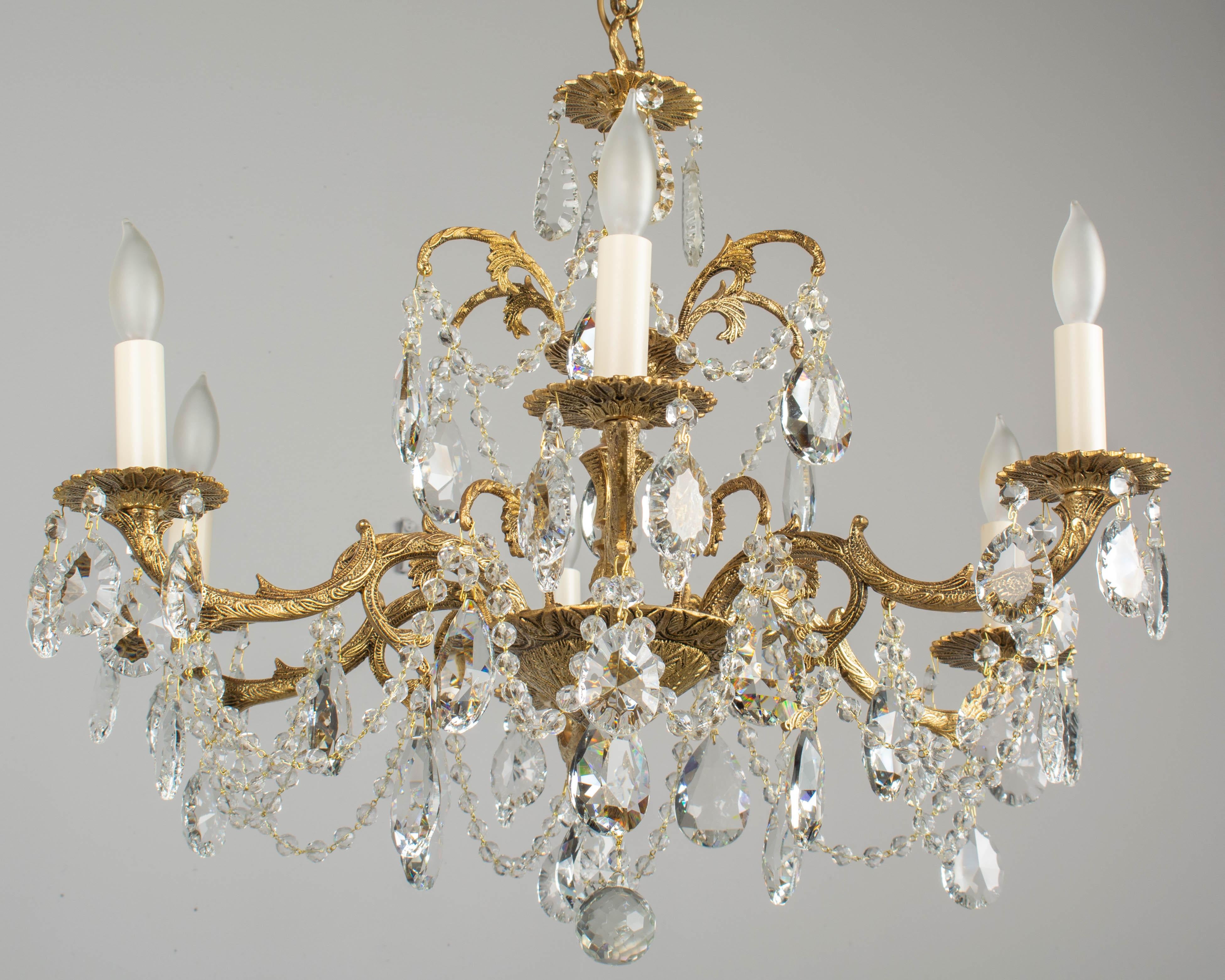 Spanish Brass and Crystal Chandelier 5
