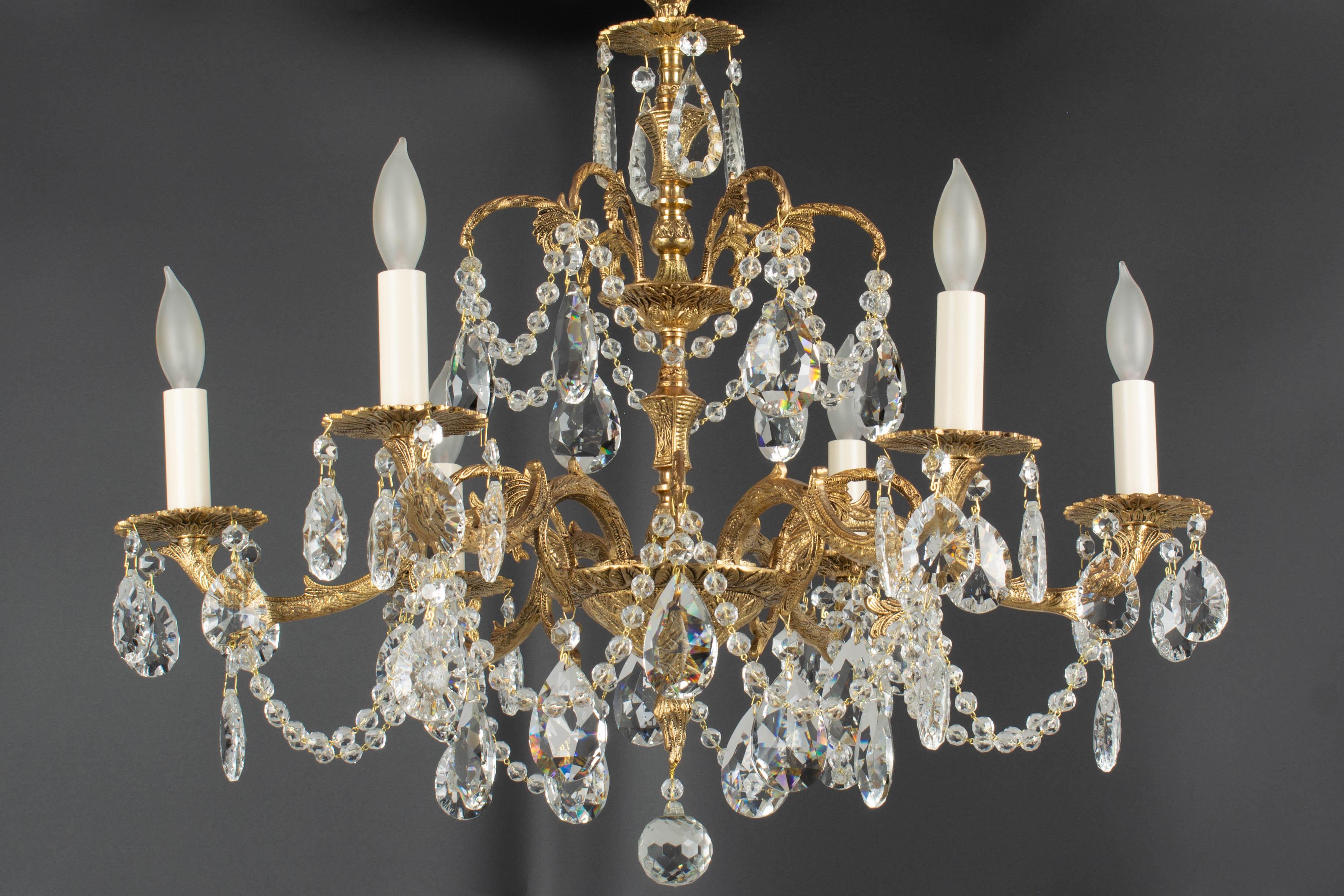 Spanish Brass and Crystal Chandelier 8