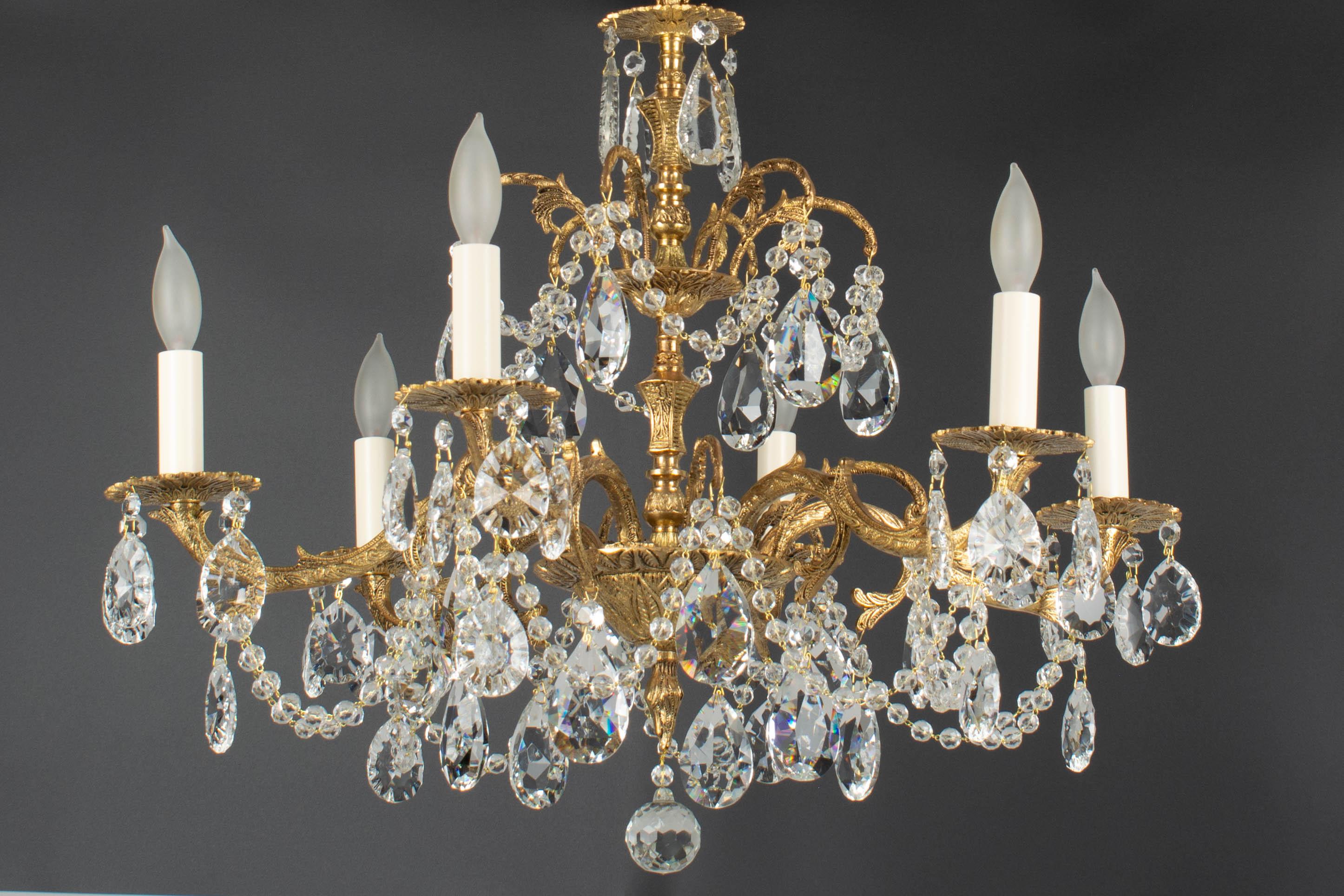 Lustre espagnol en laiton et cristal 10