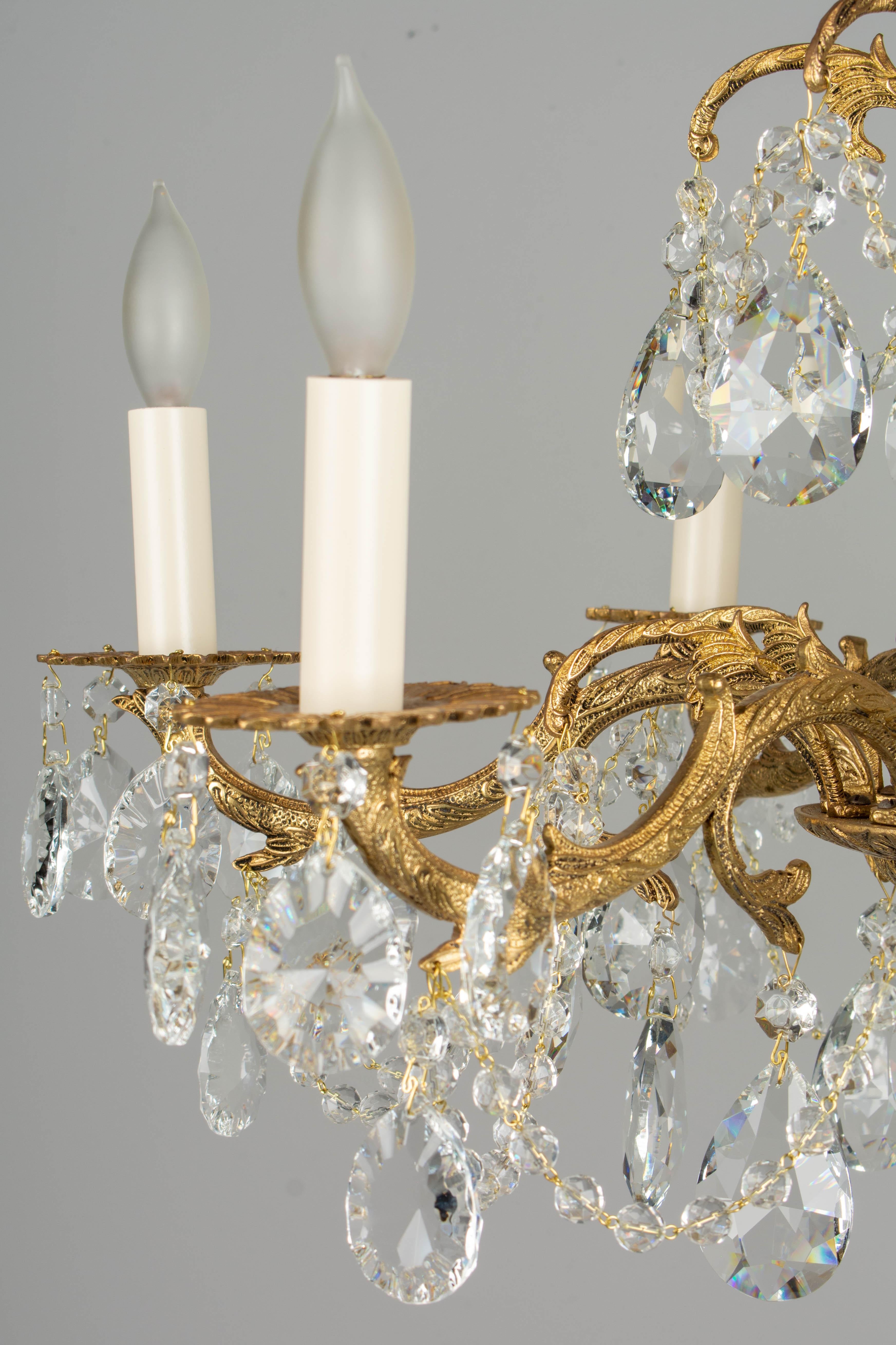 Lustre espagnol en laiton et cristal Bon état à Winter Park, FL
