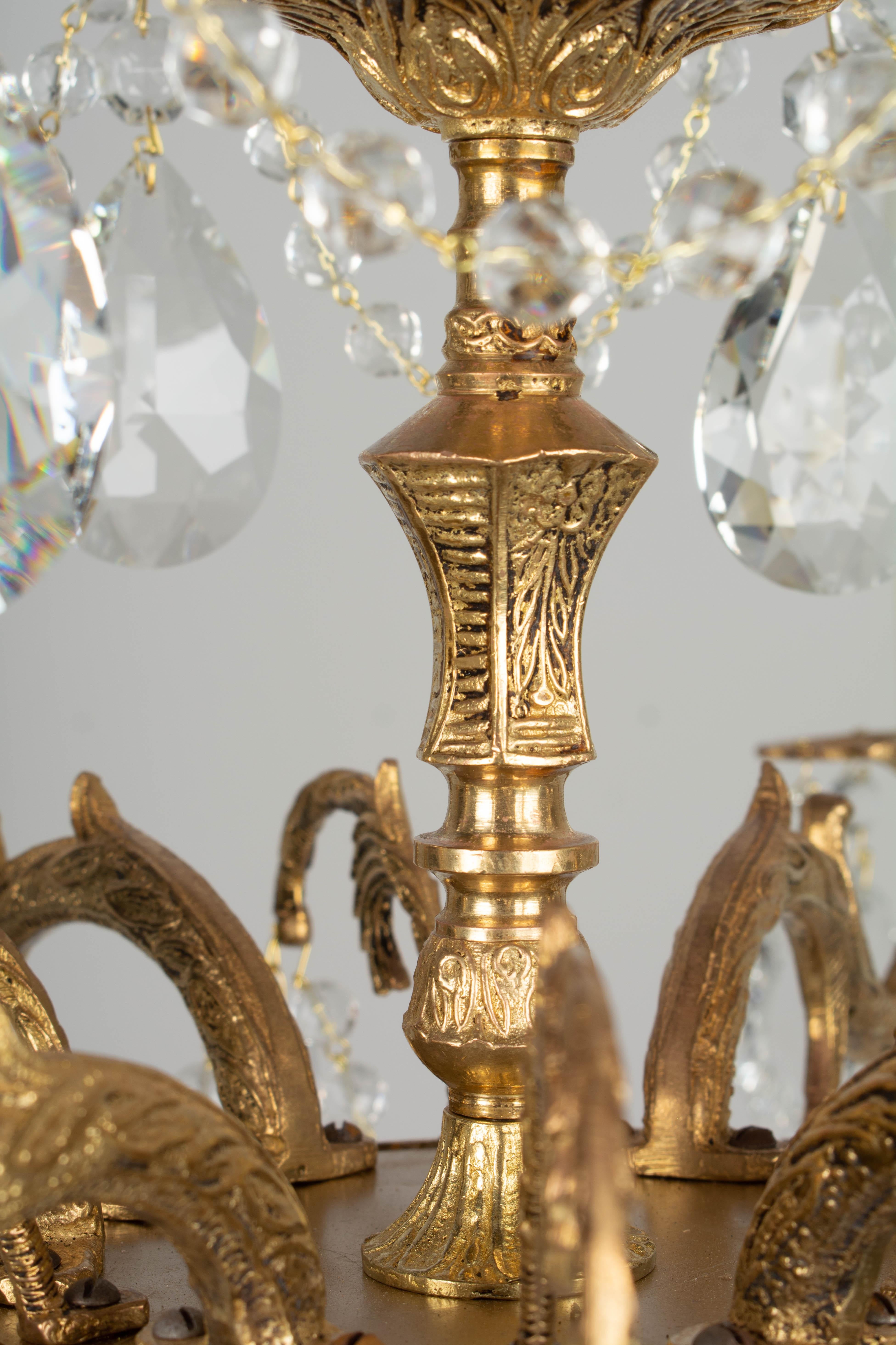 Cast Spanish Brass and Crystal Chandelier