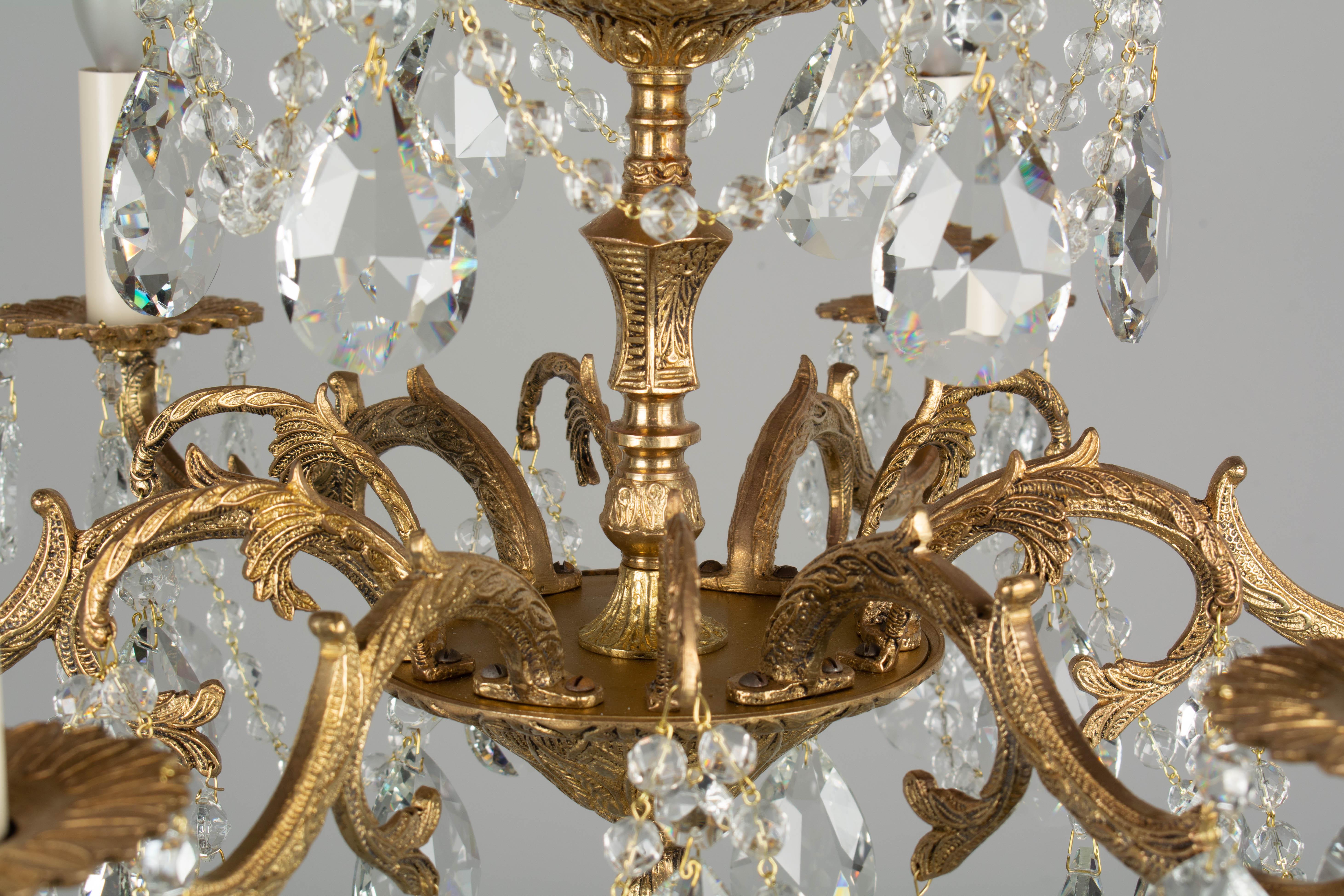 Spanish Brass and Crystal Chandelier In Good Condition In Winter Park, FL