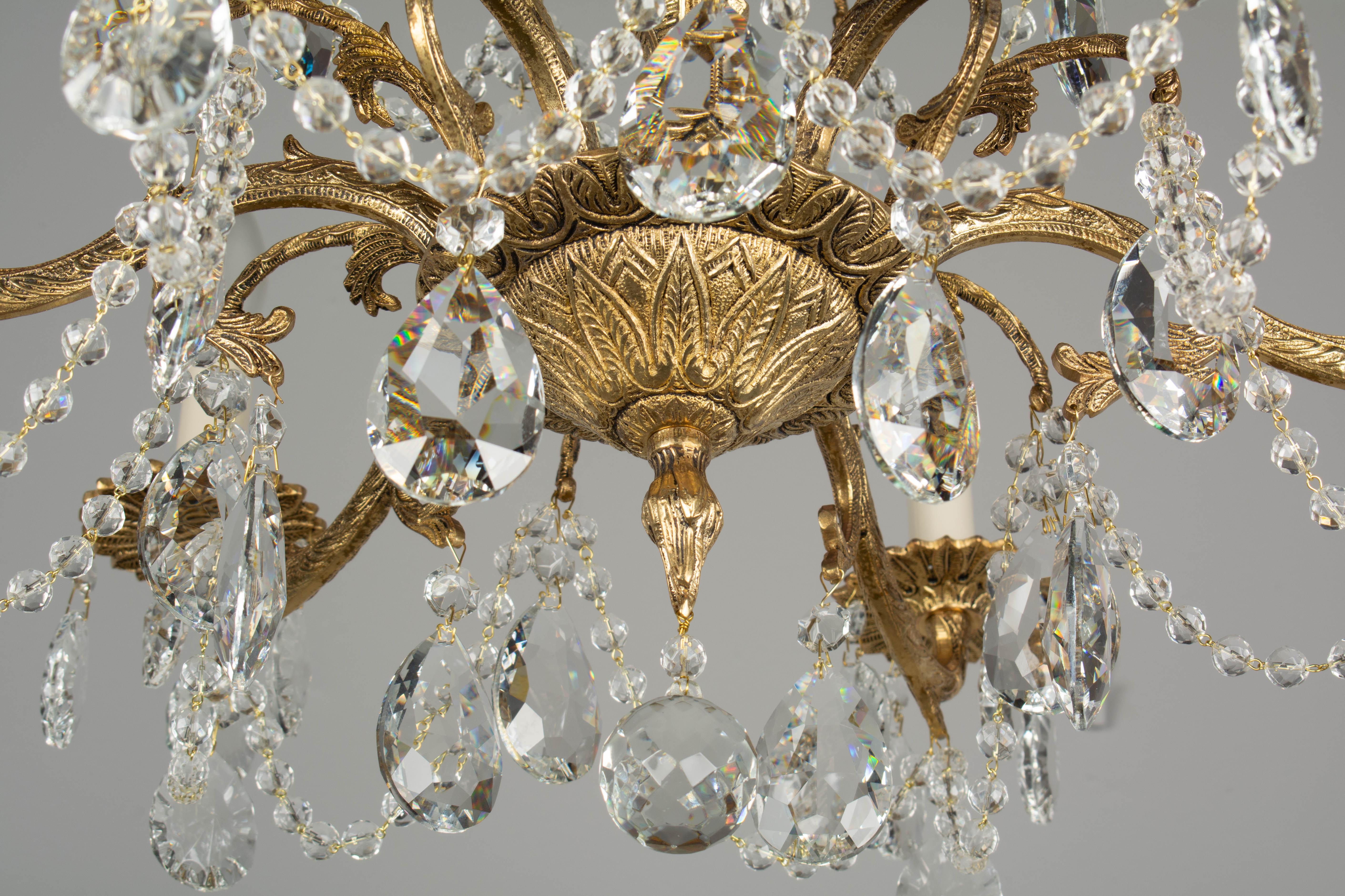 20th Century Spanish Brass and Crystal Chandelier