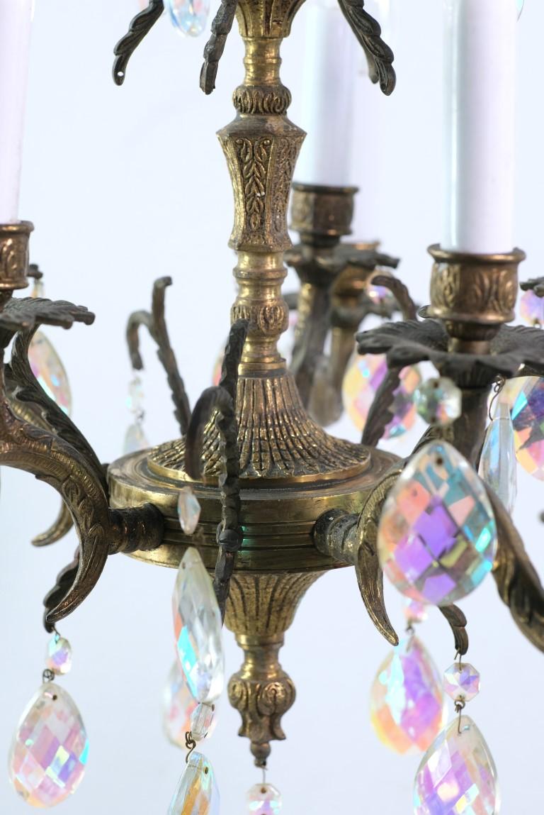 Spanish Brass & Crystal Chandelier with Floral Detail 7