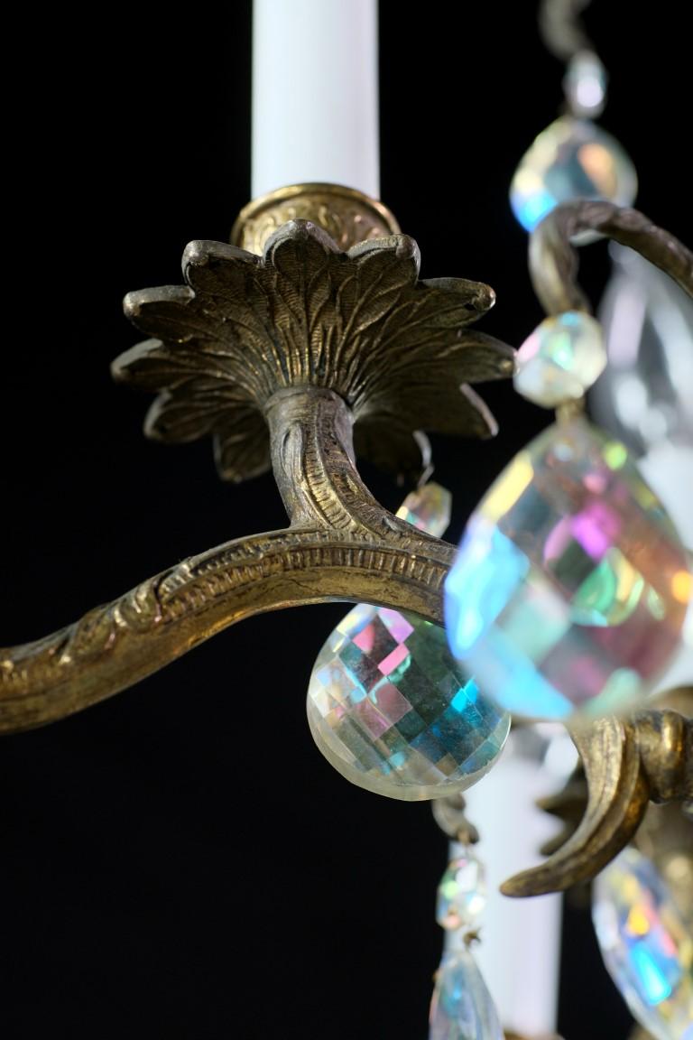 Spanish Brass & Crystal Chandelier with Floral Detail 3