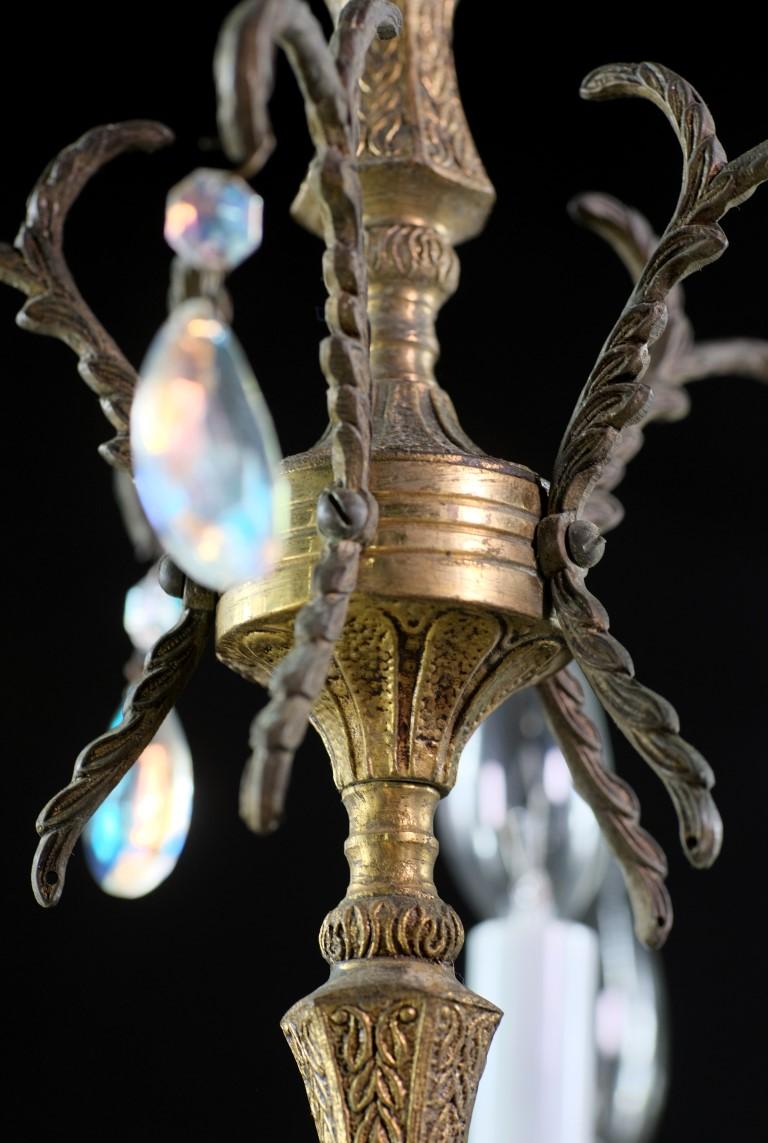 Spanish Brass & Crystal Chandelier with Floral Detail 4