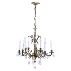 Spanish Brass & Crystal Chandelier with Floral Detail