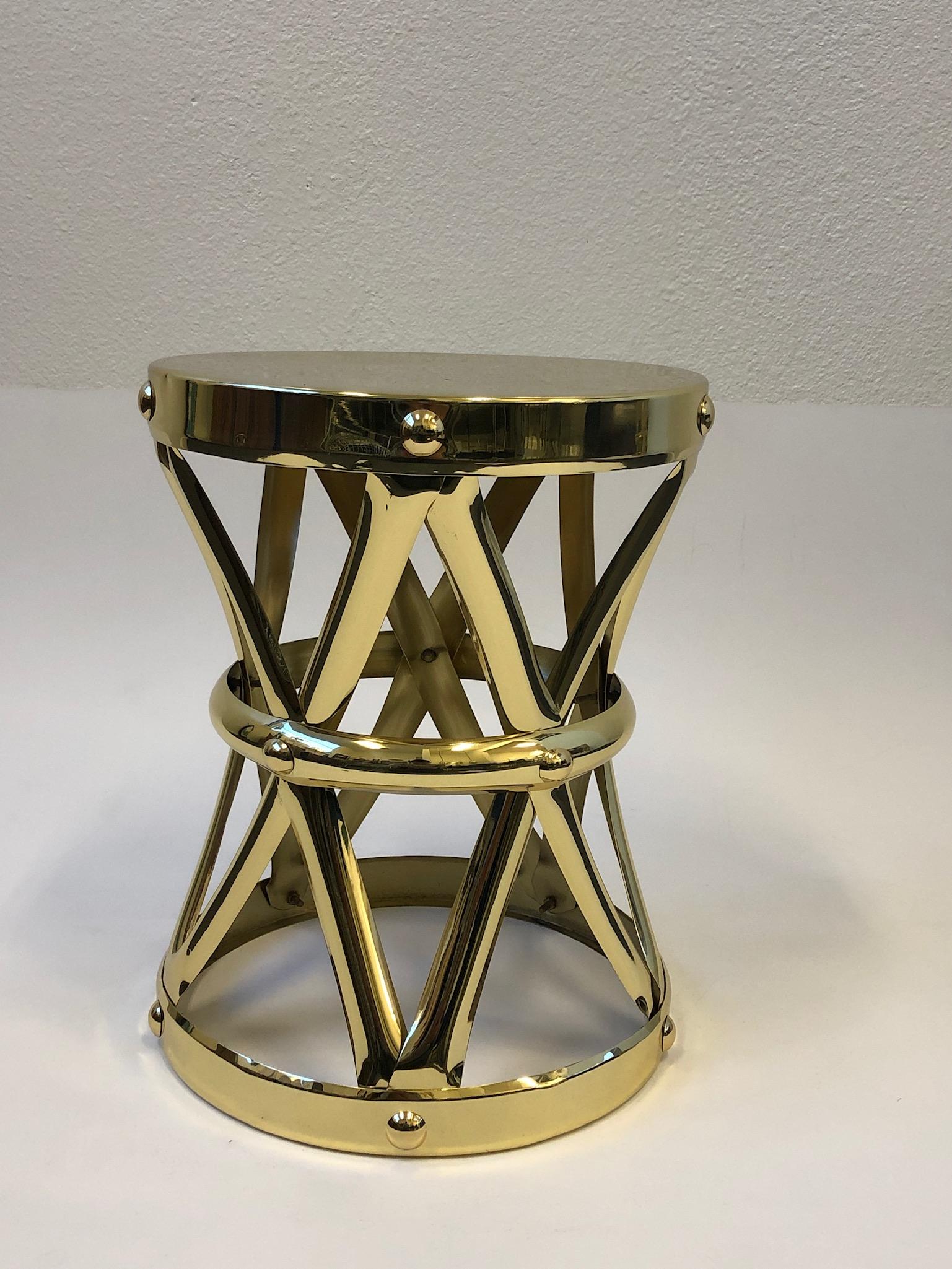 American Spanish Brass Drum Occasional Side Table by Sarreid Ltd.