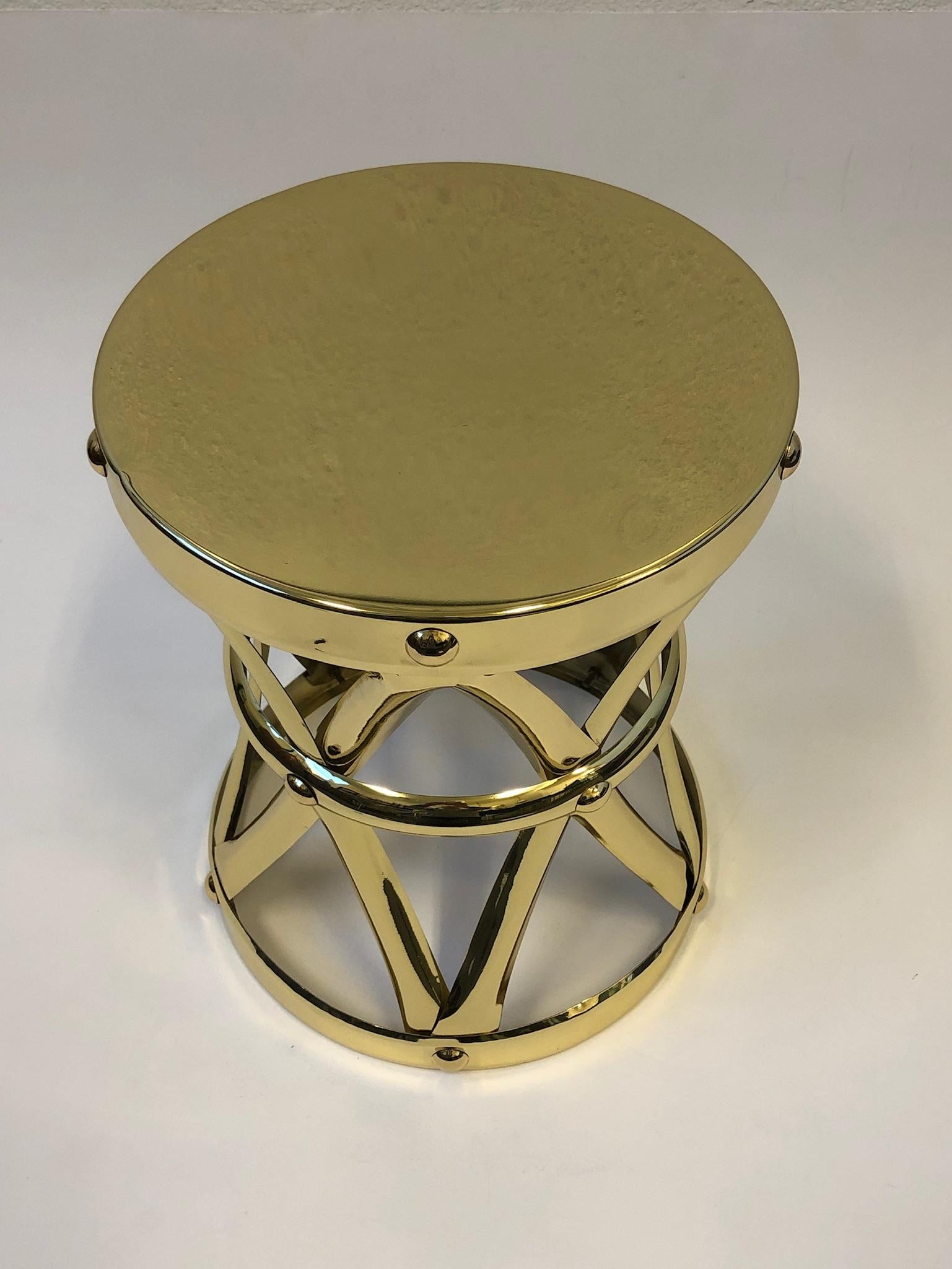 Spanish Brass Drum Occasional Side Table by Sarreid Ltd. In Excellent Condition In Palm Springs, CA