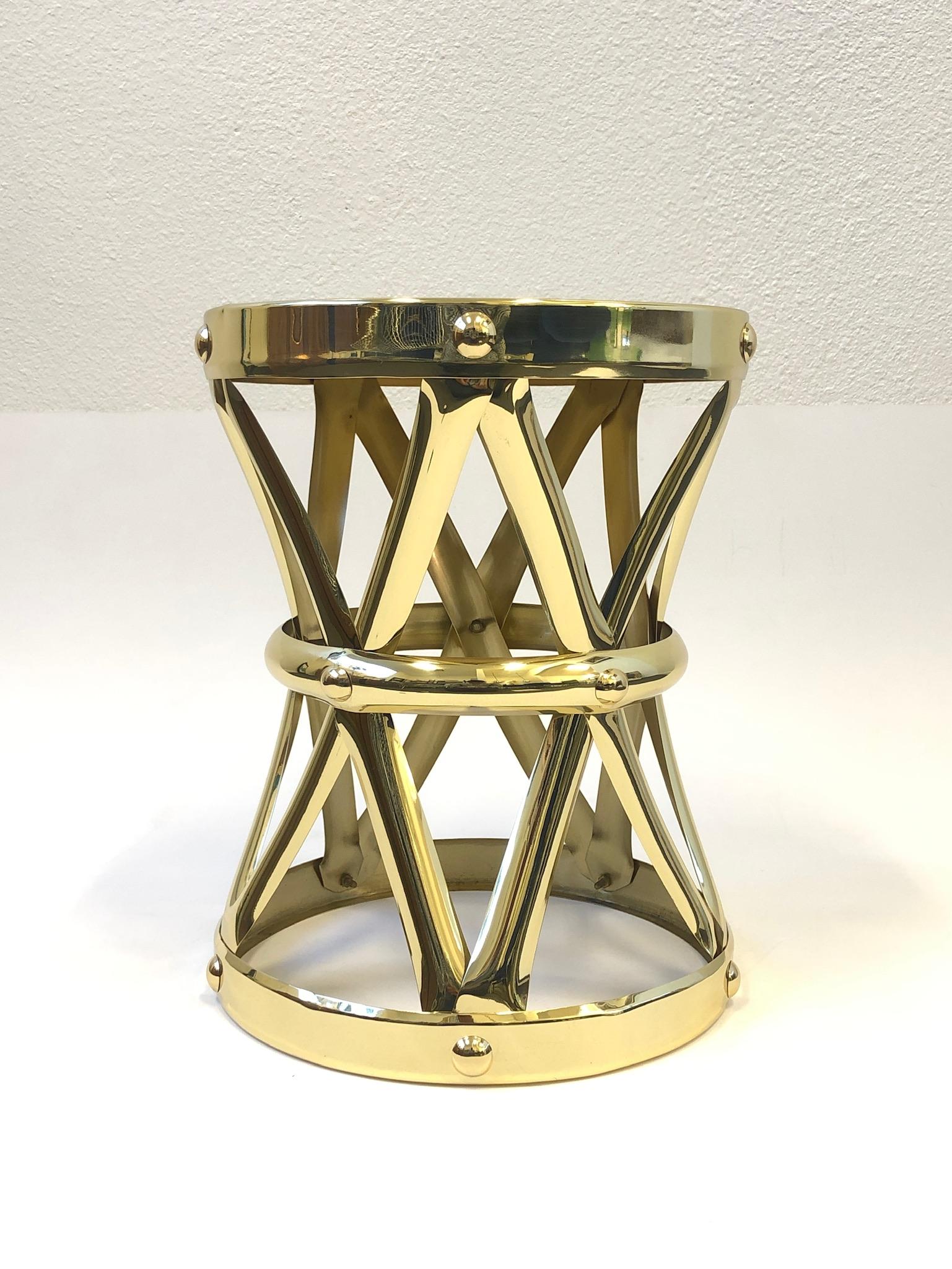Late 20th Century Spanish Brass Drum Occasional Side Table by Sarreid Ltd.