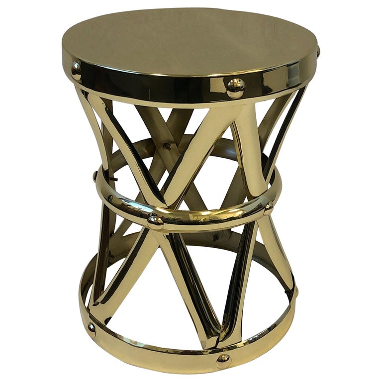 Spanish Brass Drum Occasional Side Table by Sarreid Ltd. For Sale