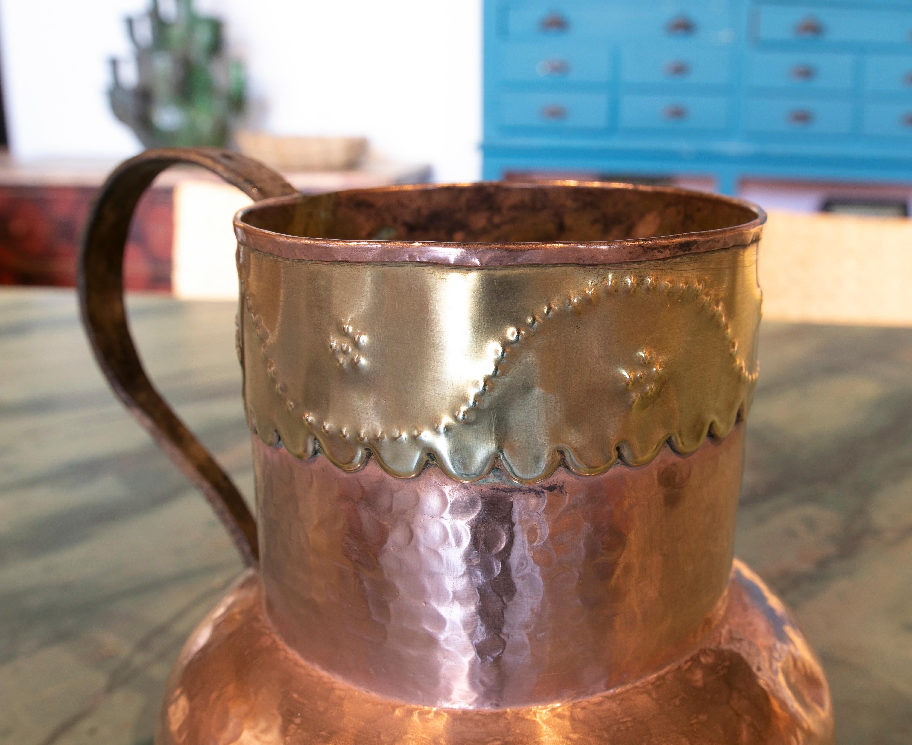 Spanish Brass Jug Decorated with Embossed Skirt on the Top For Sale 6