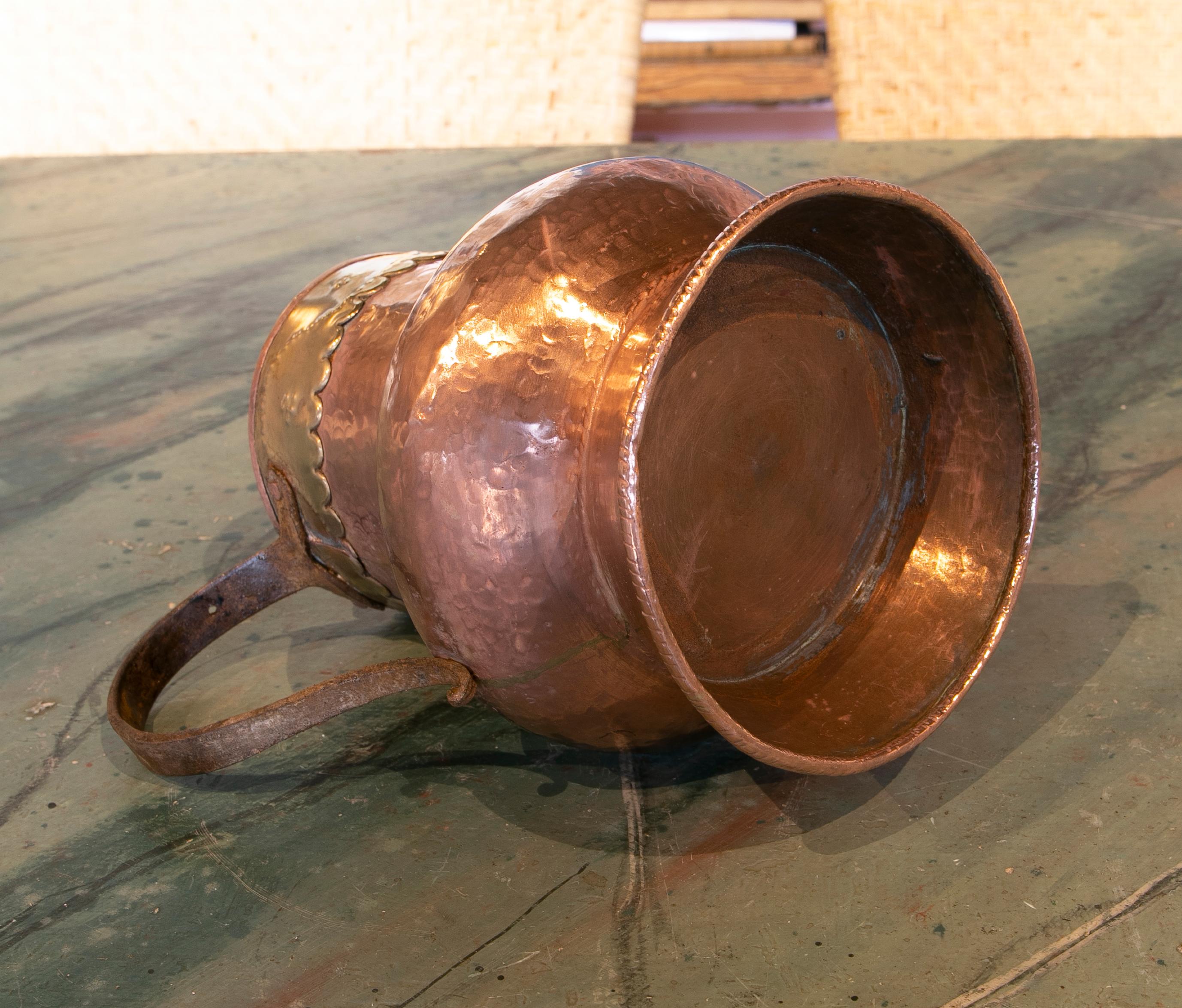 Spanish Brass Jug Decorated with Embossed Skirt on the Top For Sale 3