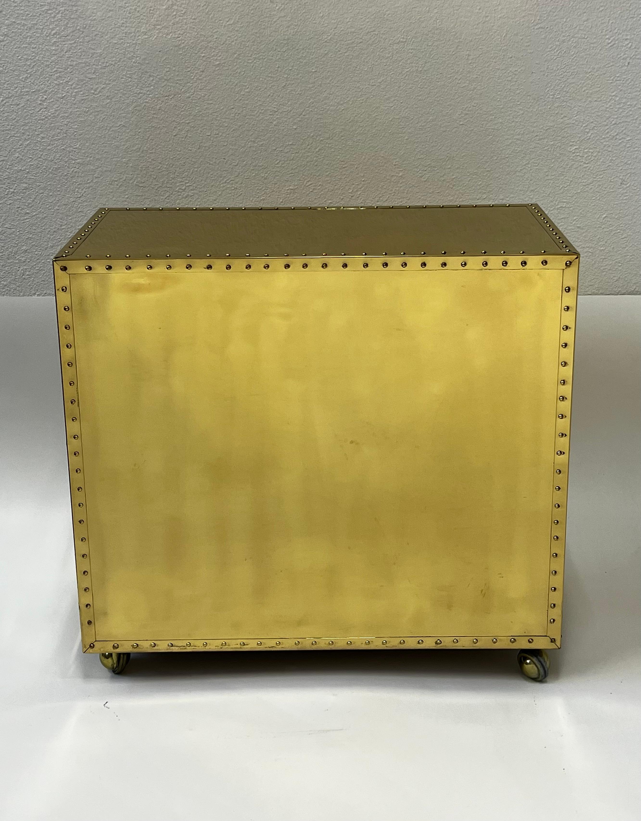 Hand-Crafted Spanish Brass Nightstand on Casters by Sarreid Ltd. For Sale
