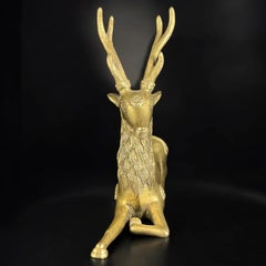 Spanish Brass Reclining Deer Sculpture - Mid-Century Modern - 1960s - 8 In