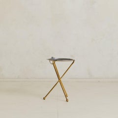 Spanish Brass + Silverplate Tripod Tray Table, 1960s