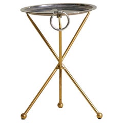 Spanish Brass + Silverplate Tripod Tray Table, 1960s