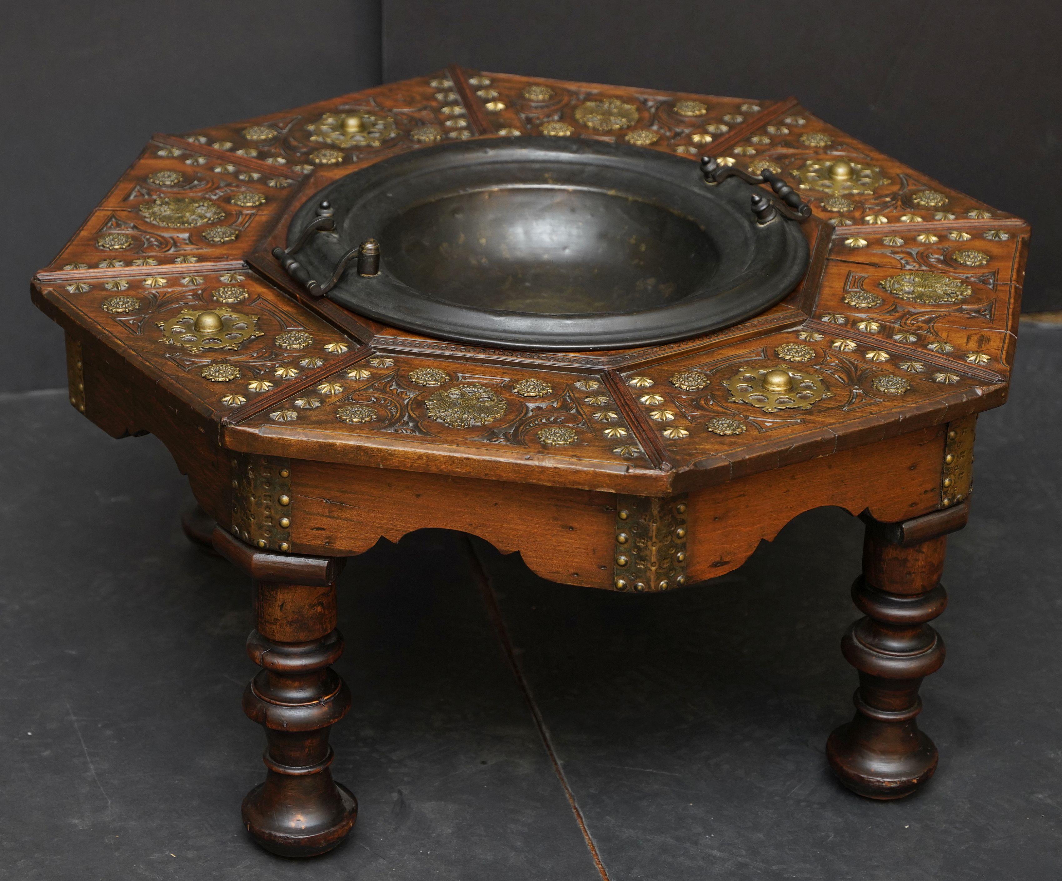 Spanish Brazier Warming Table of Brass-Bound Walnut 3