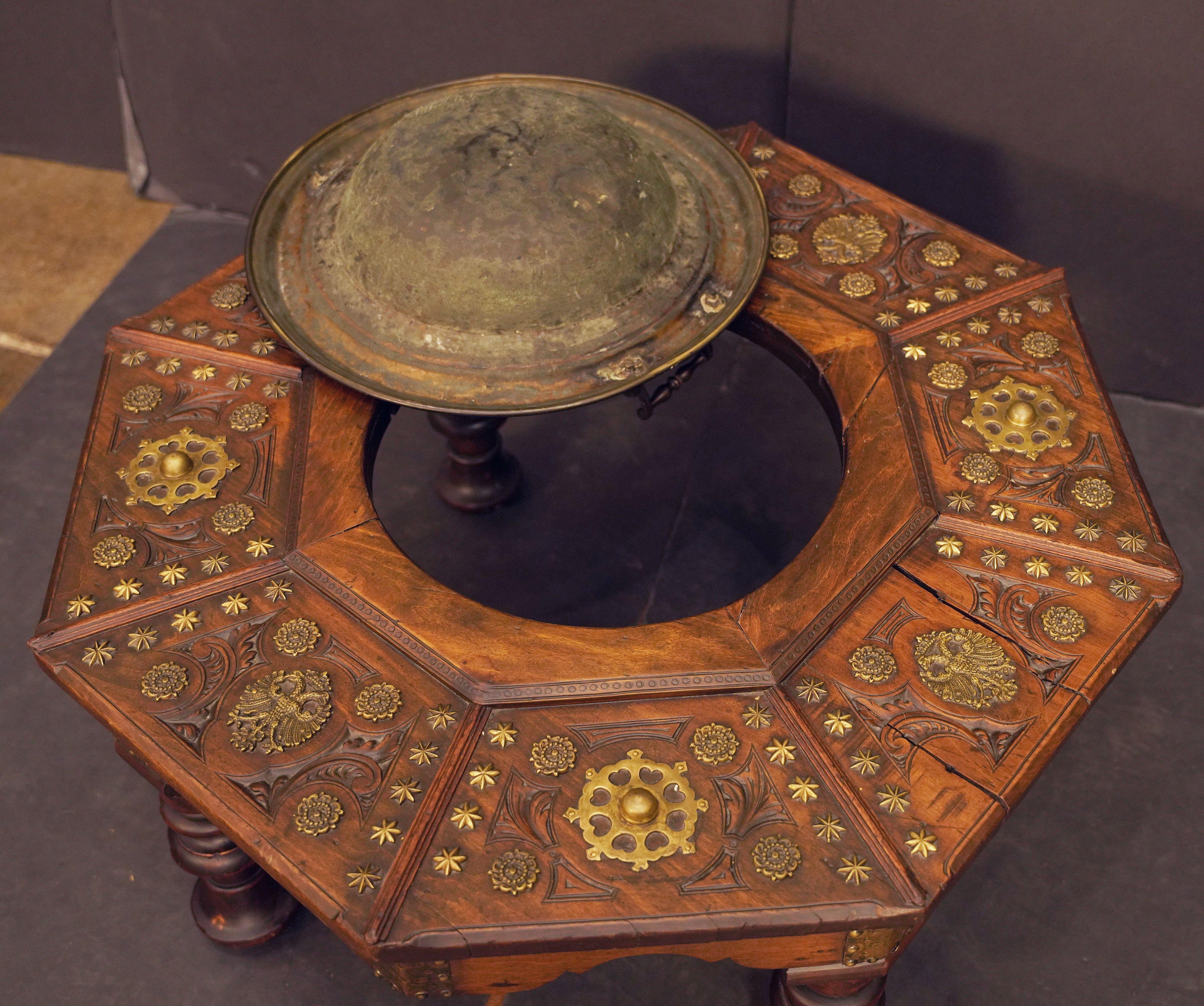 Spanish Brazier Warming Table of Brass-Bound Walnut 6
