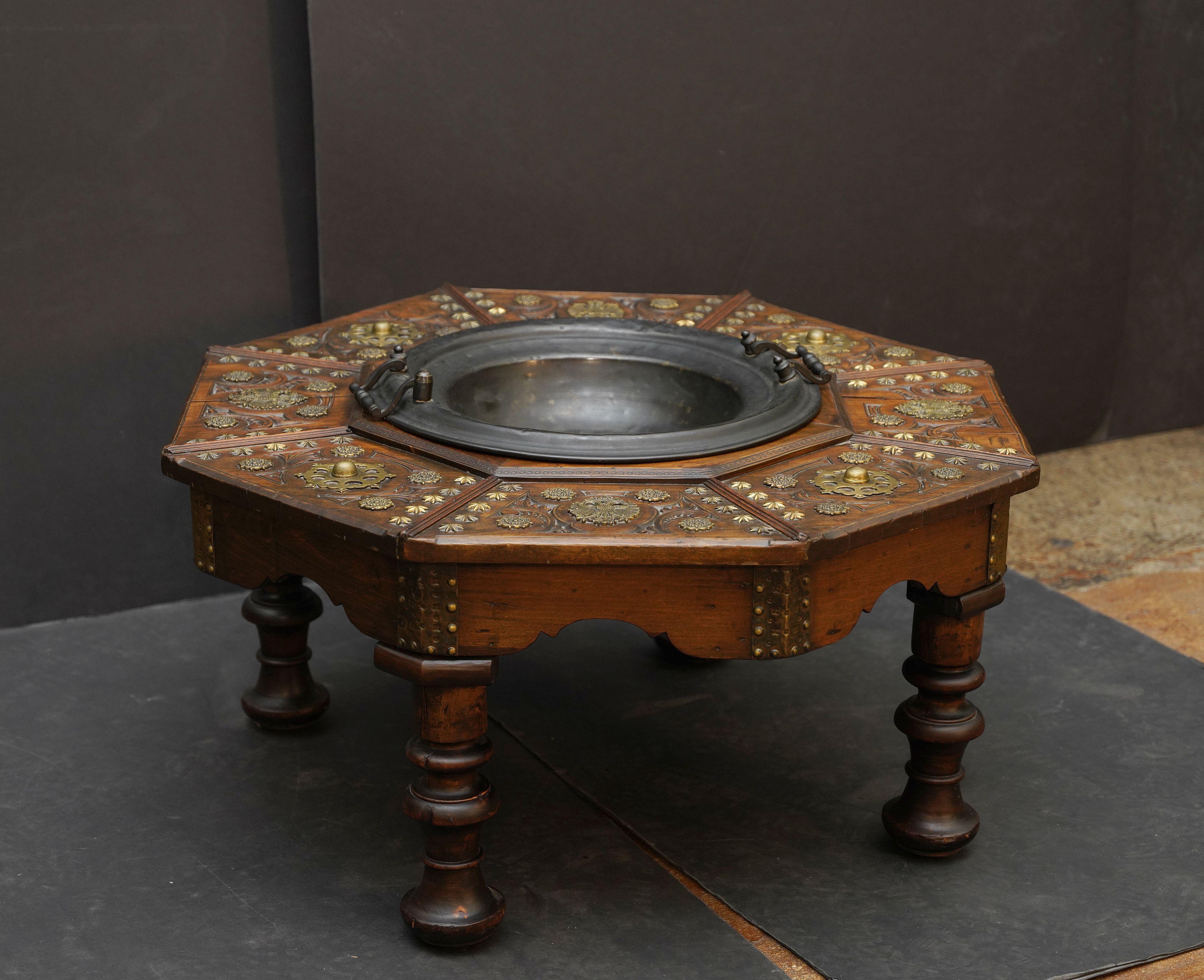 Spanish Brazier Warming Table of Brass-Bound Walnut 7