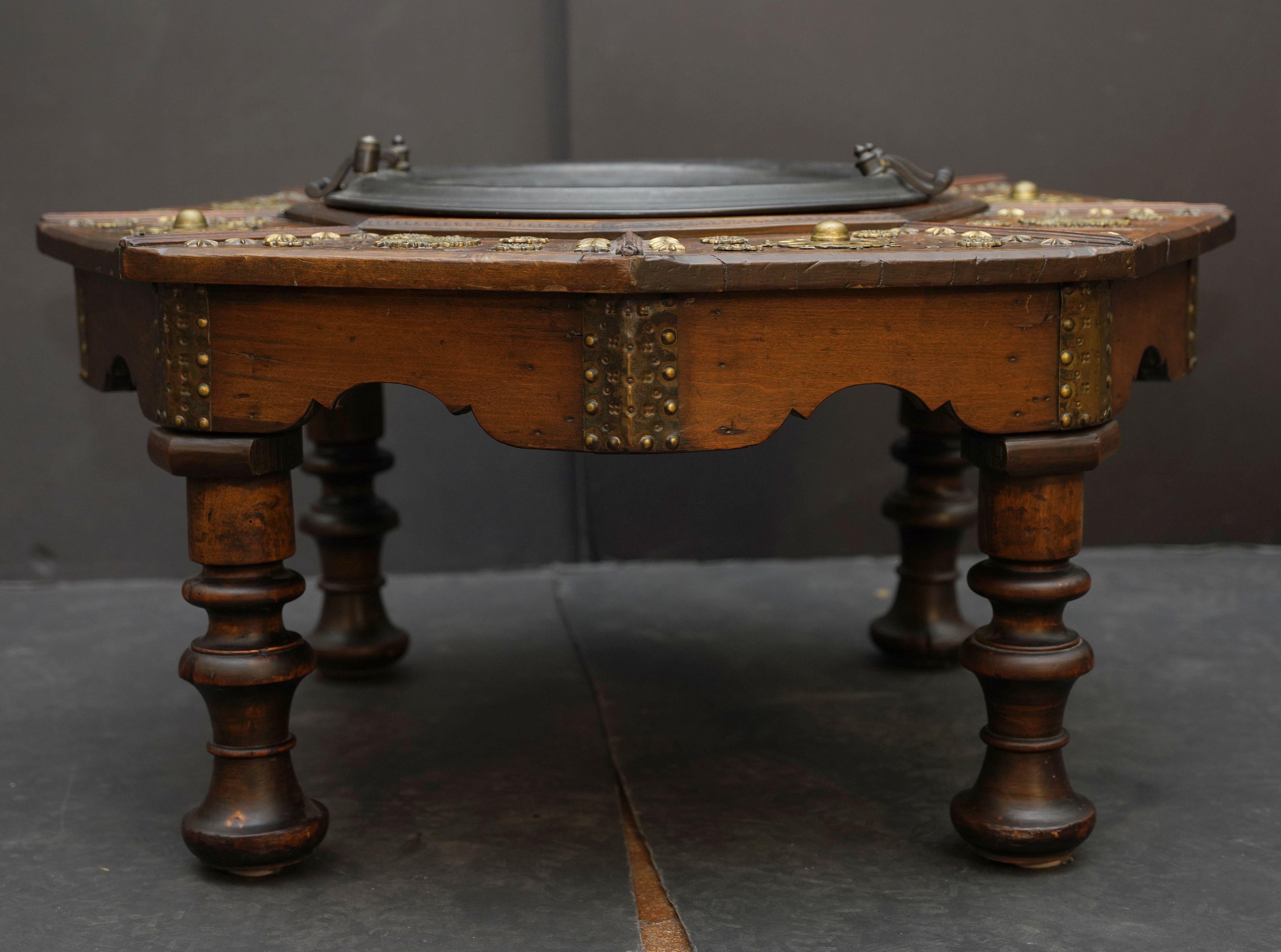 Spanish Brazier Warming Table of Brass-Bound Walnut 8