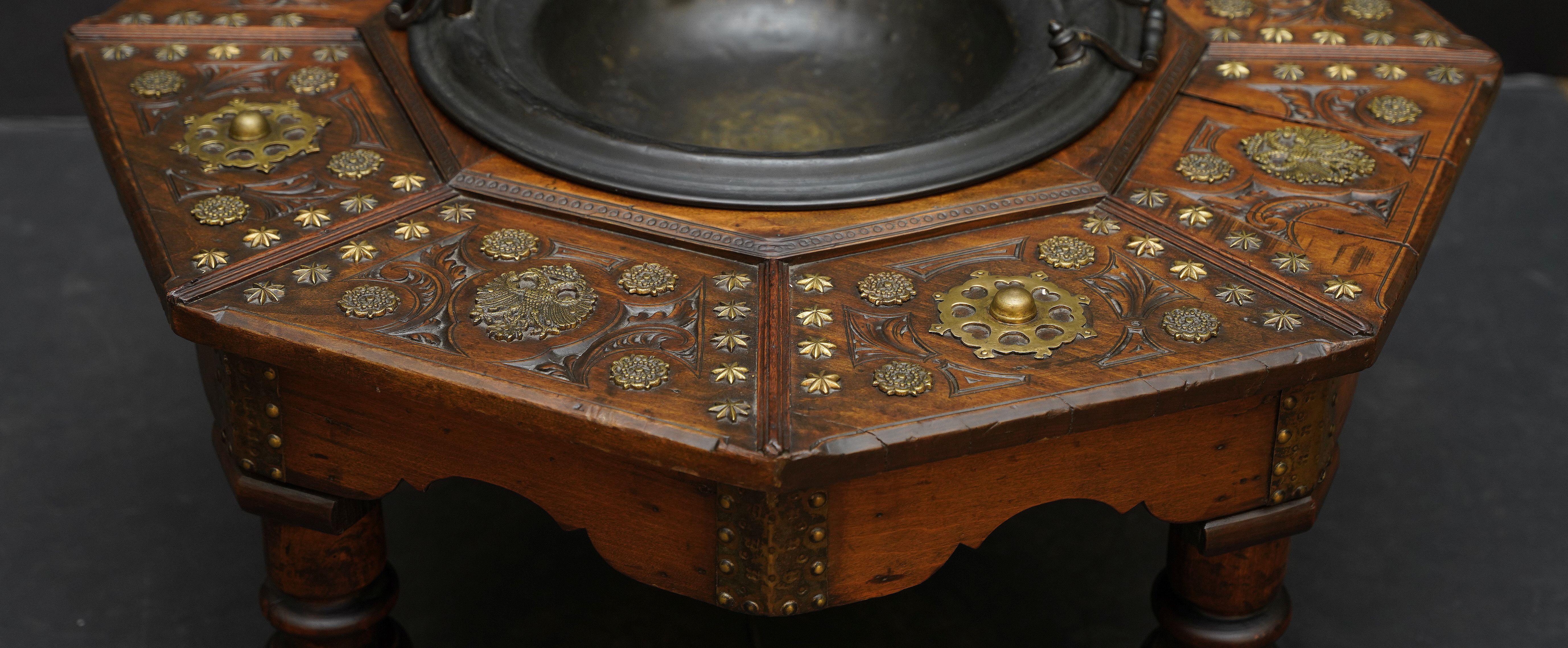 Baroque Spanish Brazier Warming Table of Brass-Bound Walnut