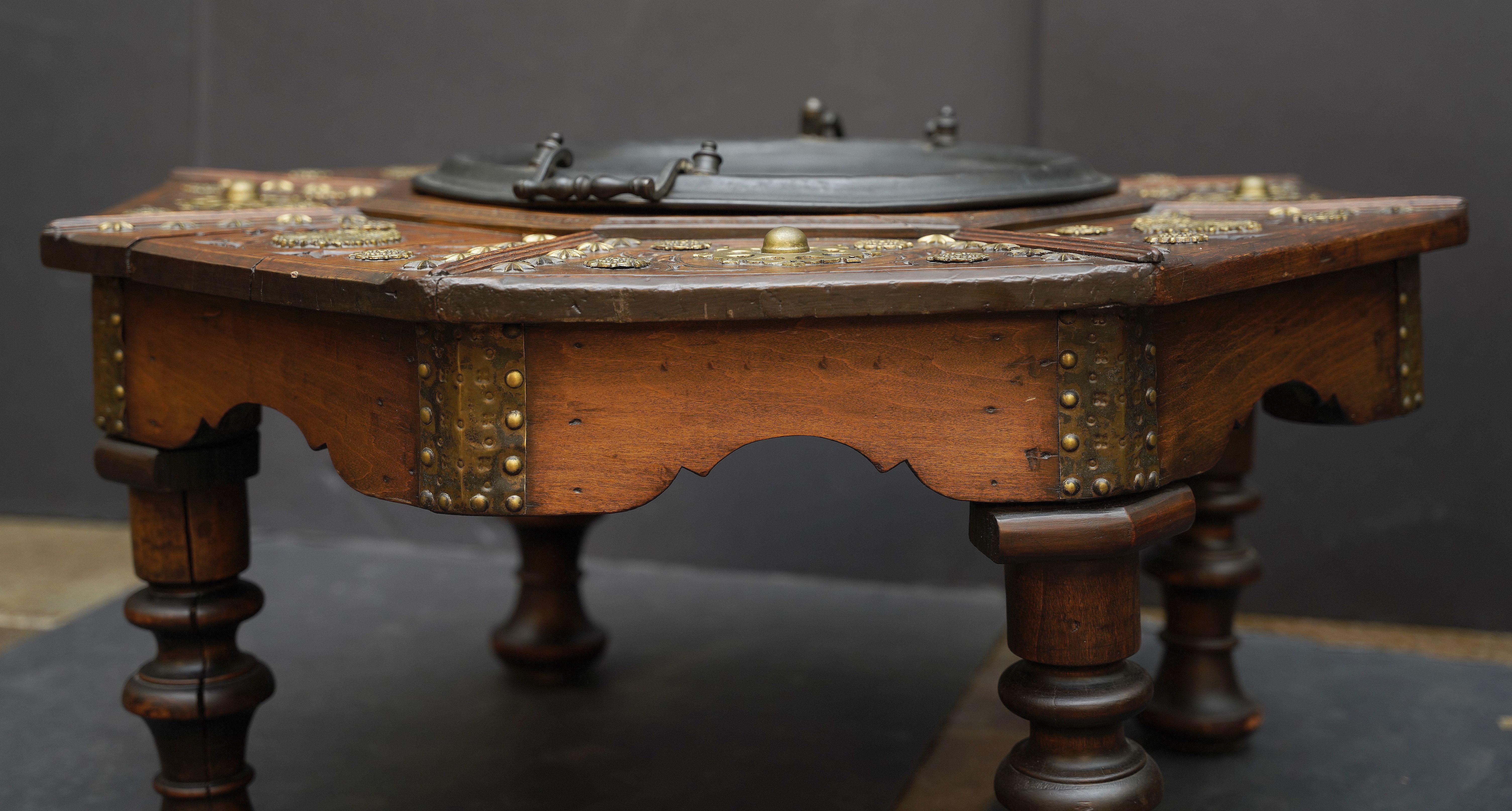 19th Century Spanish Brazier Warming Table of Brass-Bound Walnut